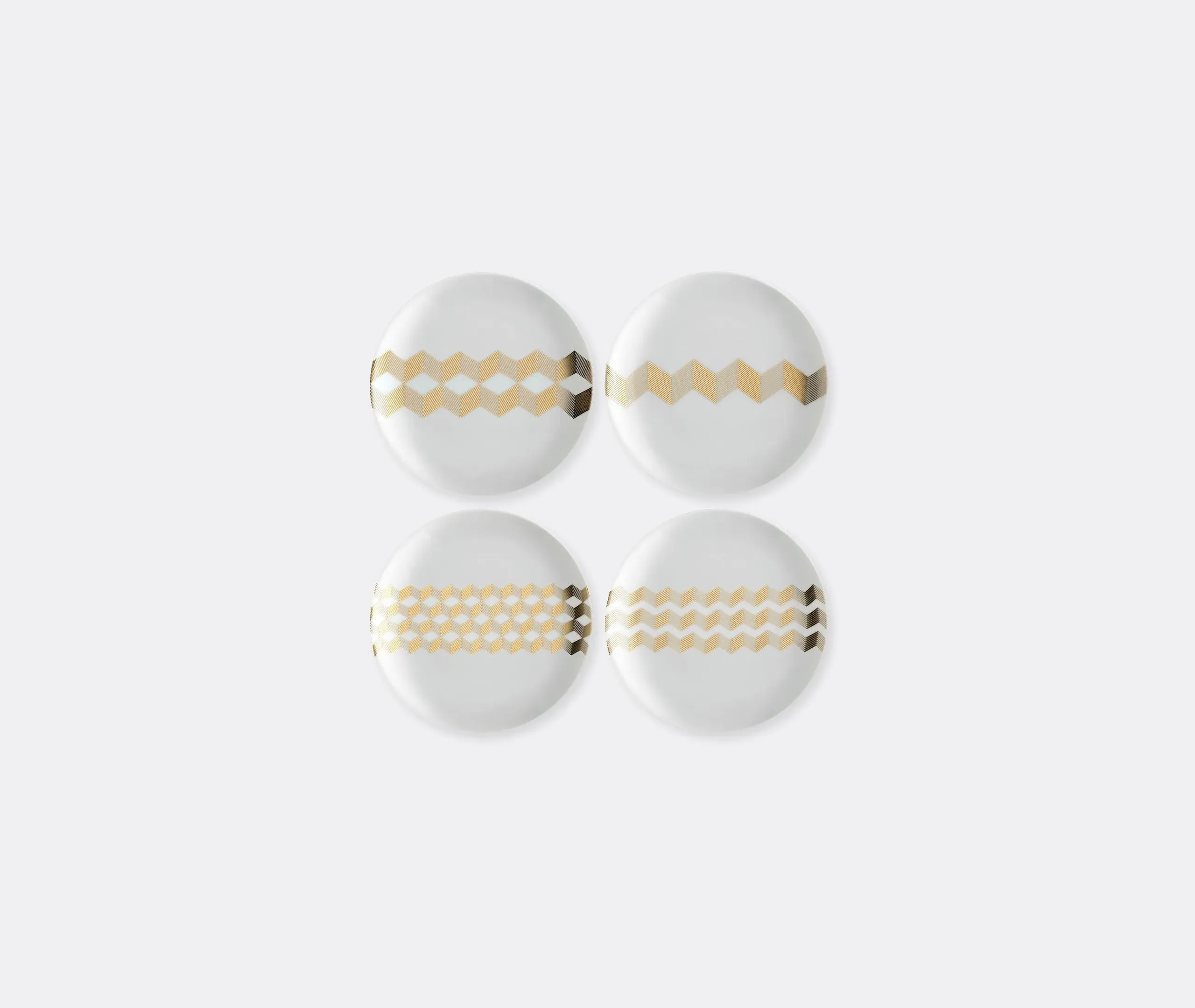 4-Piece Chevron Tea Plate Set - Gold, Porcelain