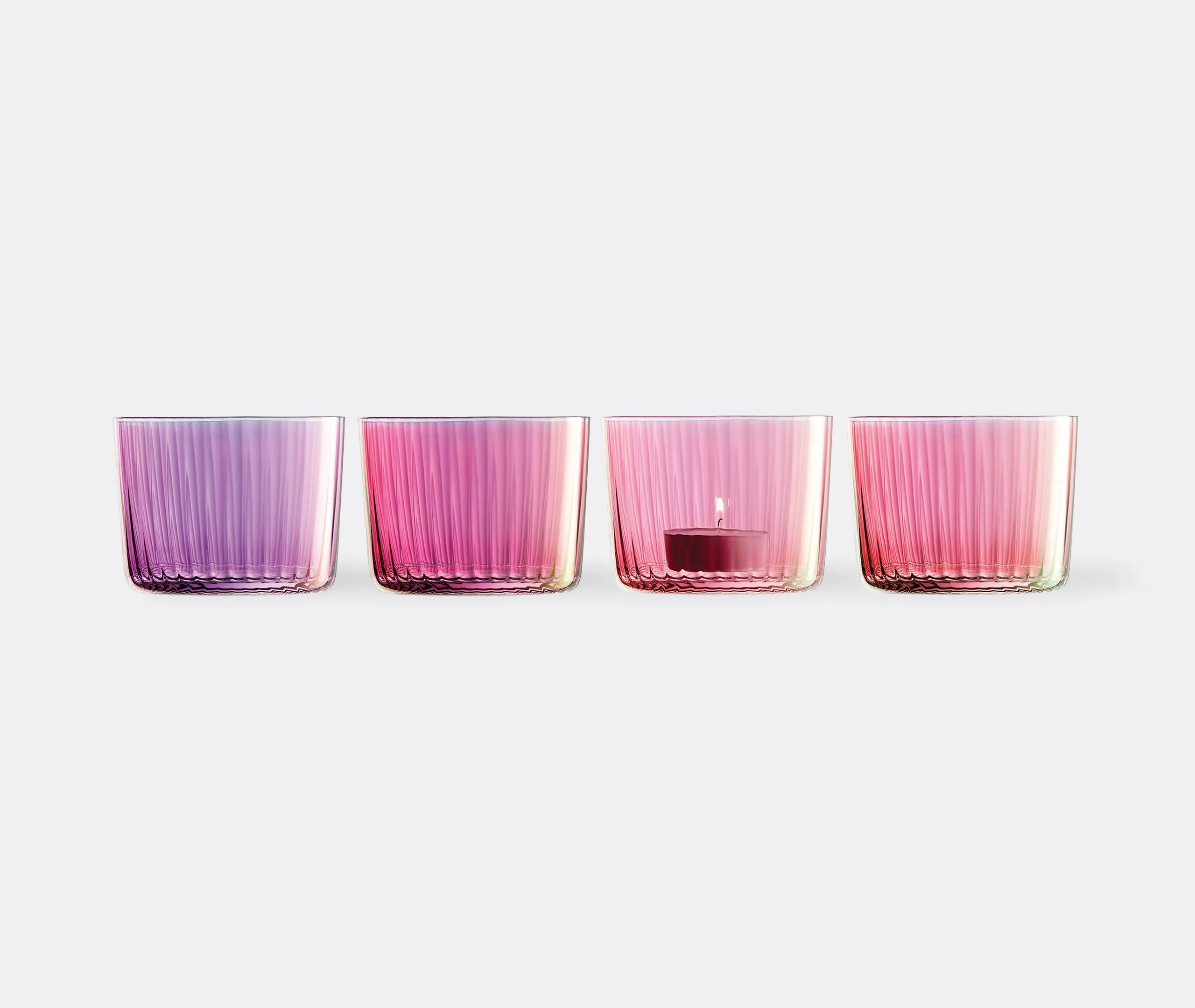 4-Piece Tealight Holder Set - Pink, Glass