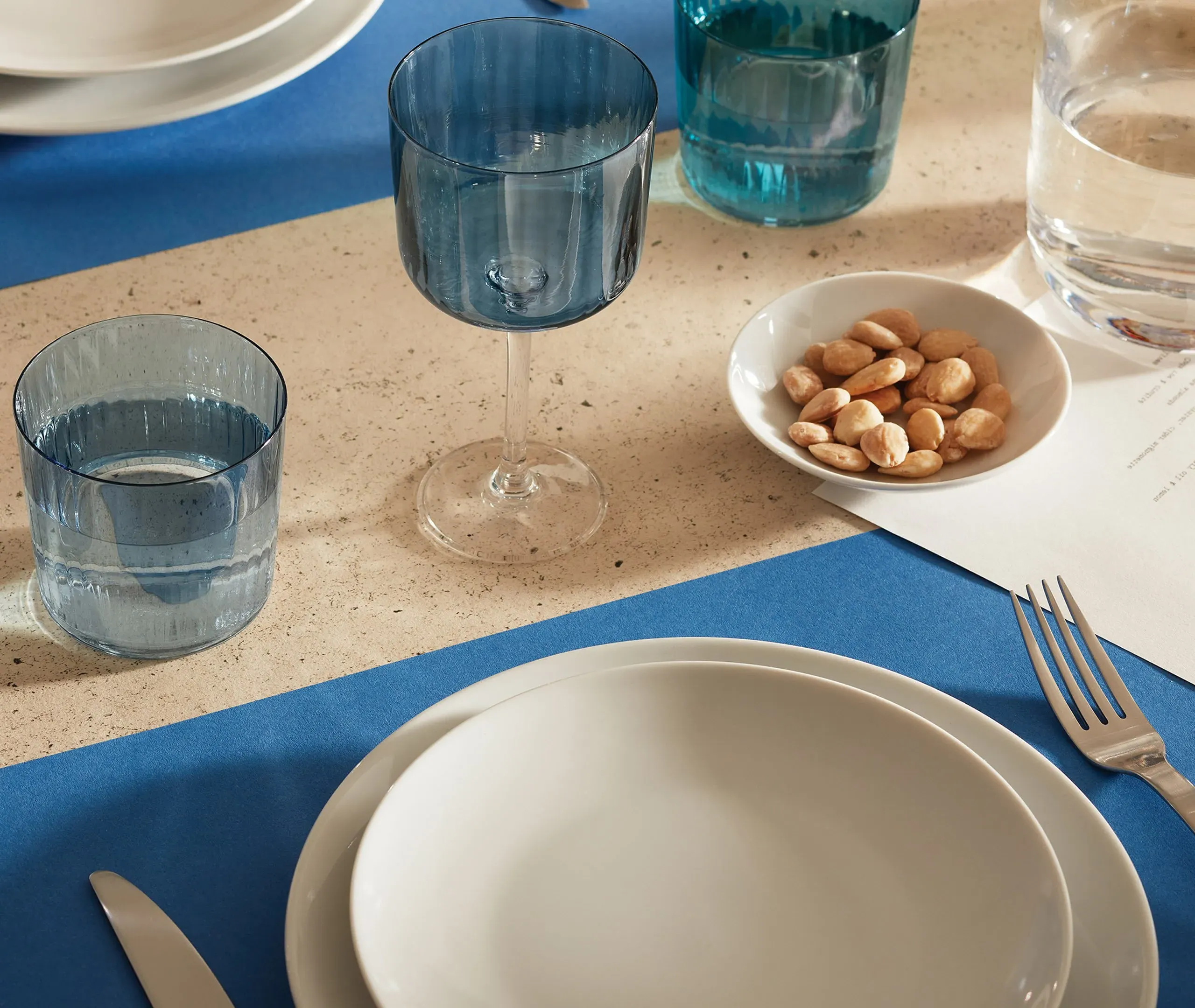 4-Piece Wine Glass Set with Ridged Design - Blue