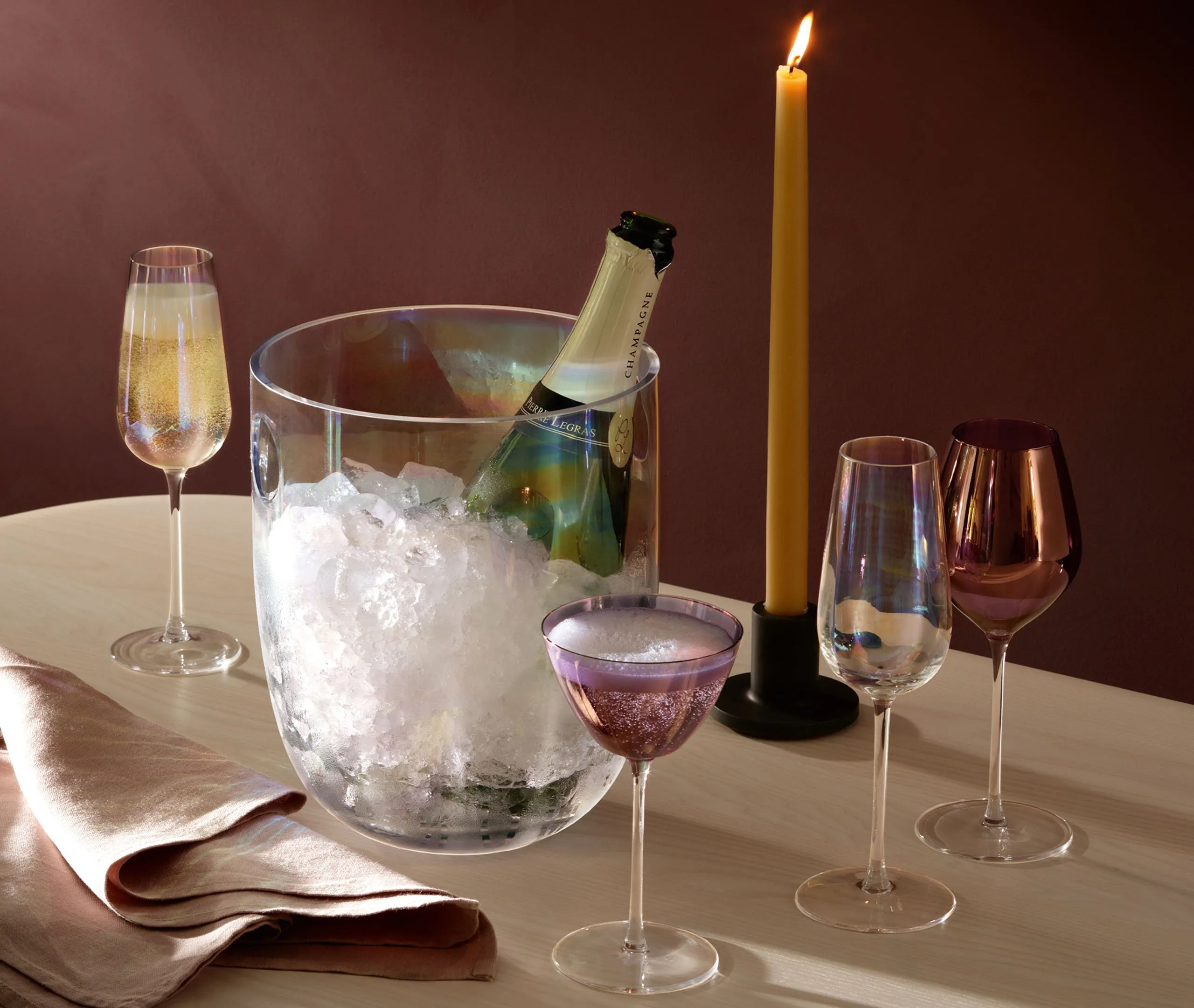 Champagne Set with Bucket - White, Glass