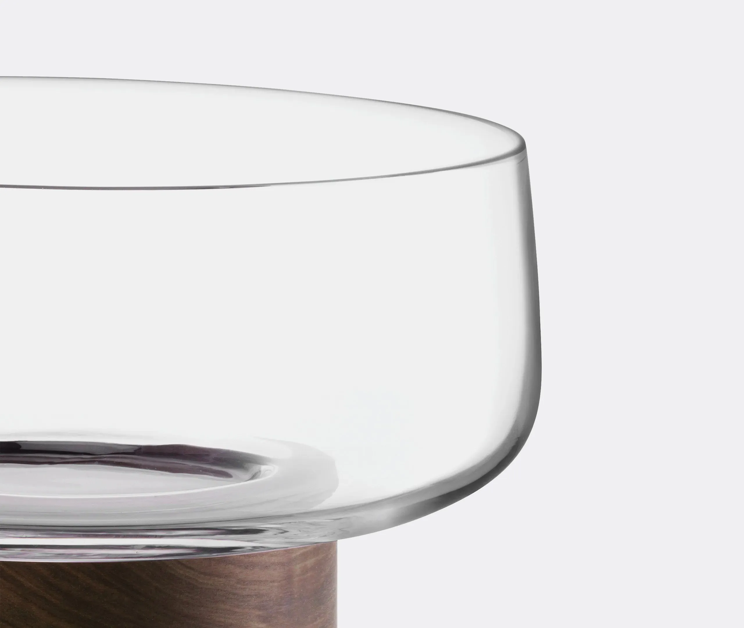 Glass Bowl with Walnut Base - Clear, Glass