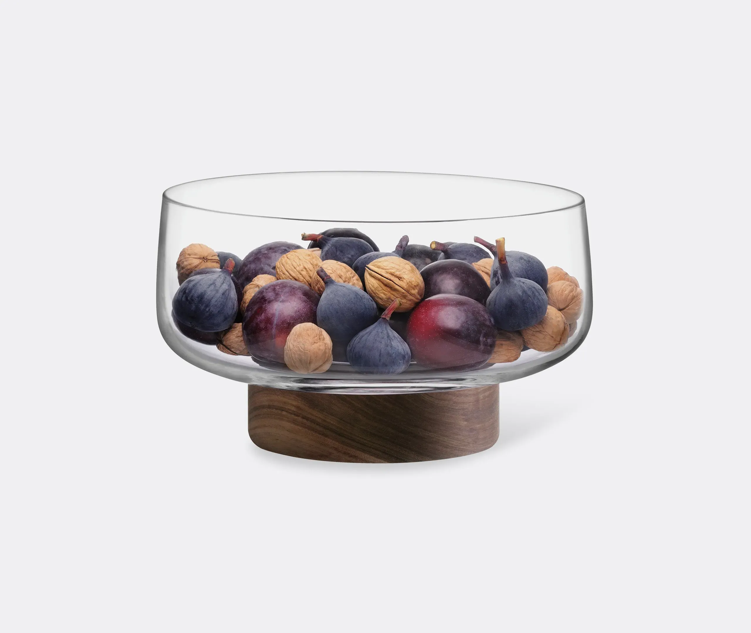 Glass Bowl with Walnut Base - Clear, Glass