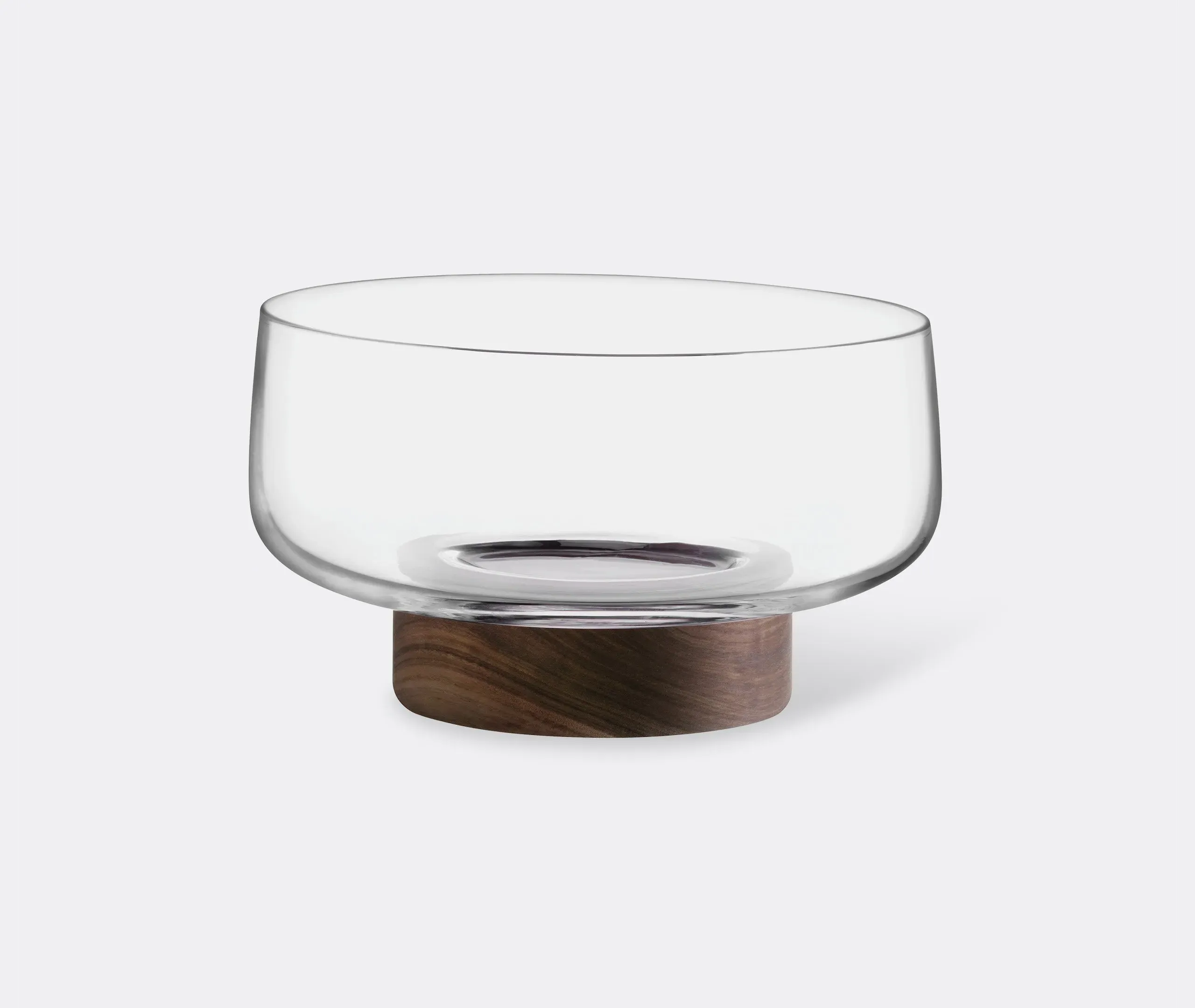 Glass Bowl with Walnut Base - Clear, Glass