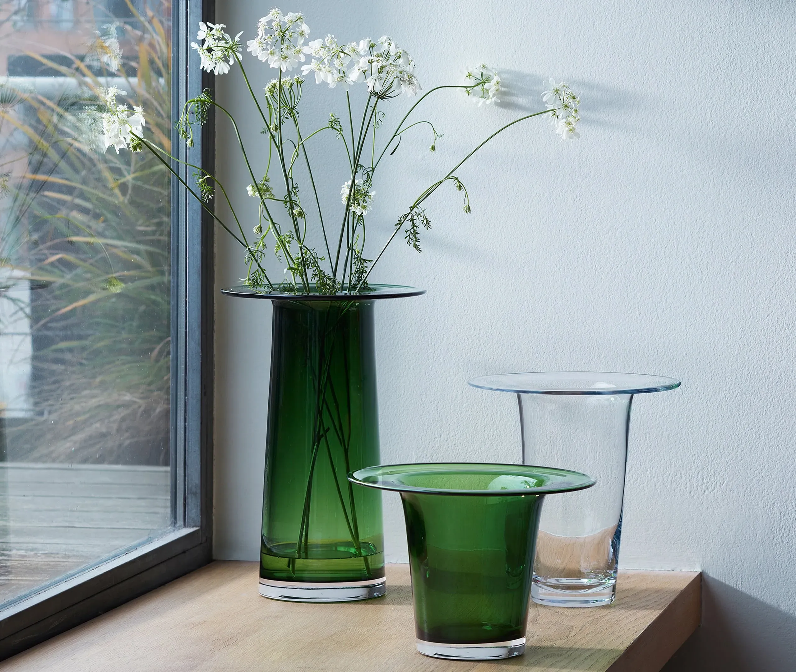 Large Conical Vase Mouthblown - Green, Glass