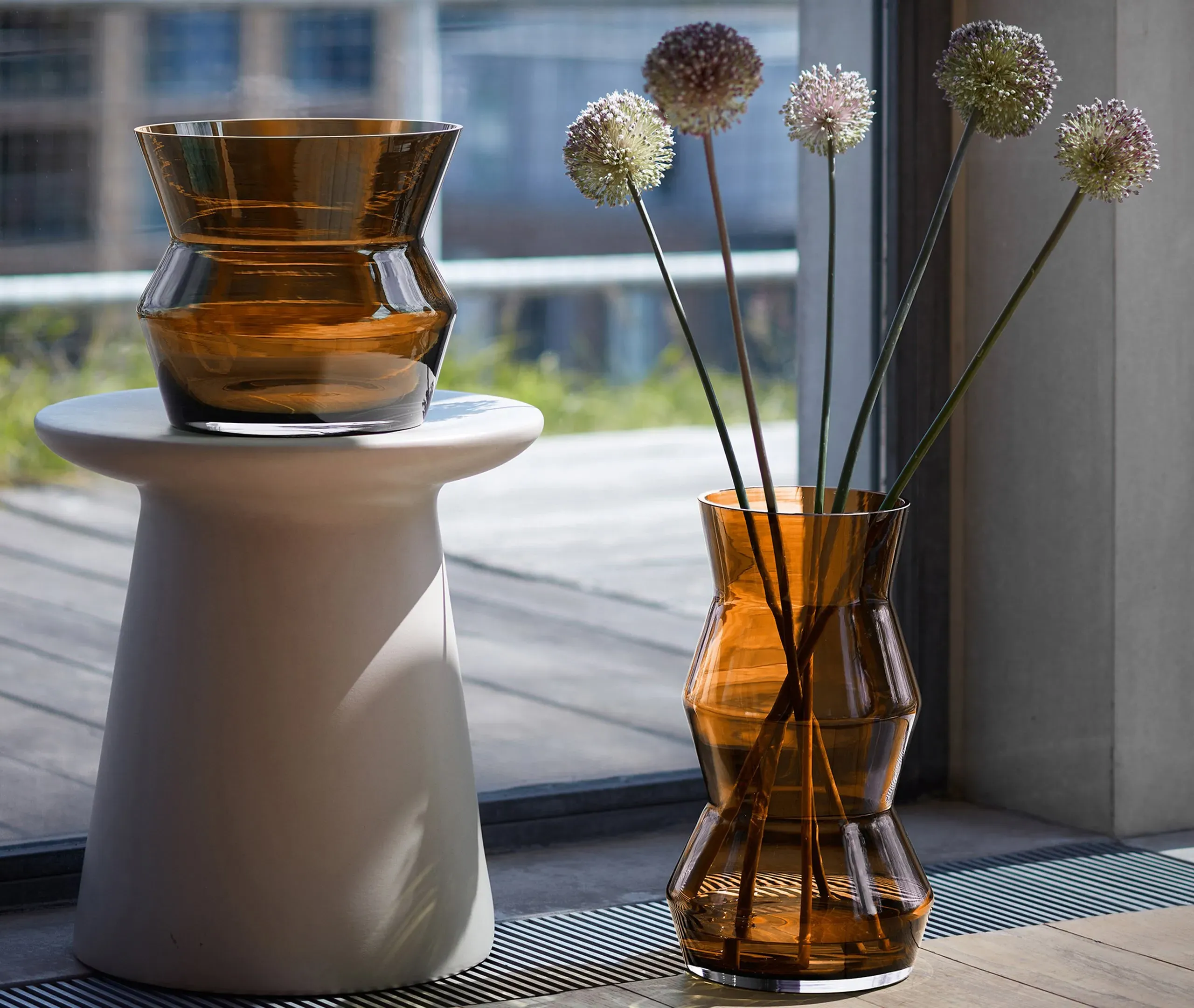 Large Hourglass Vase - Brown, Glass