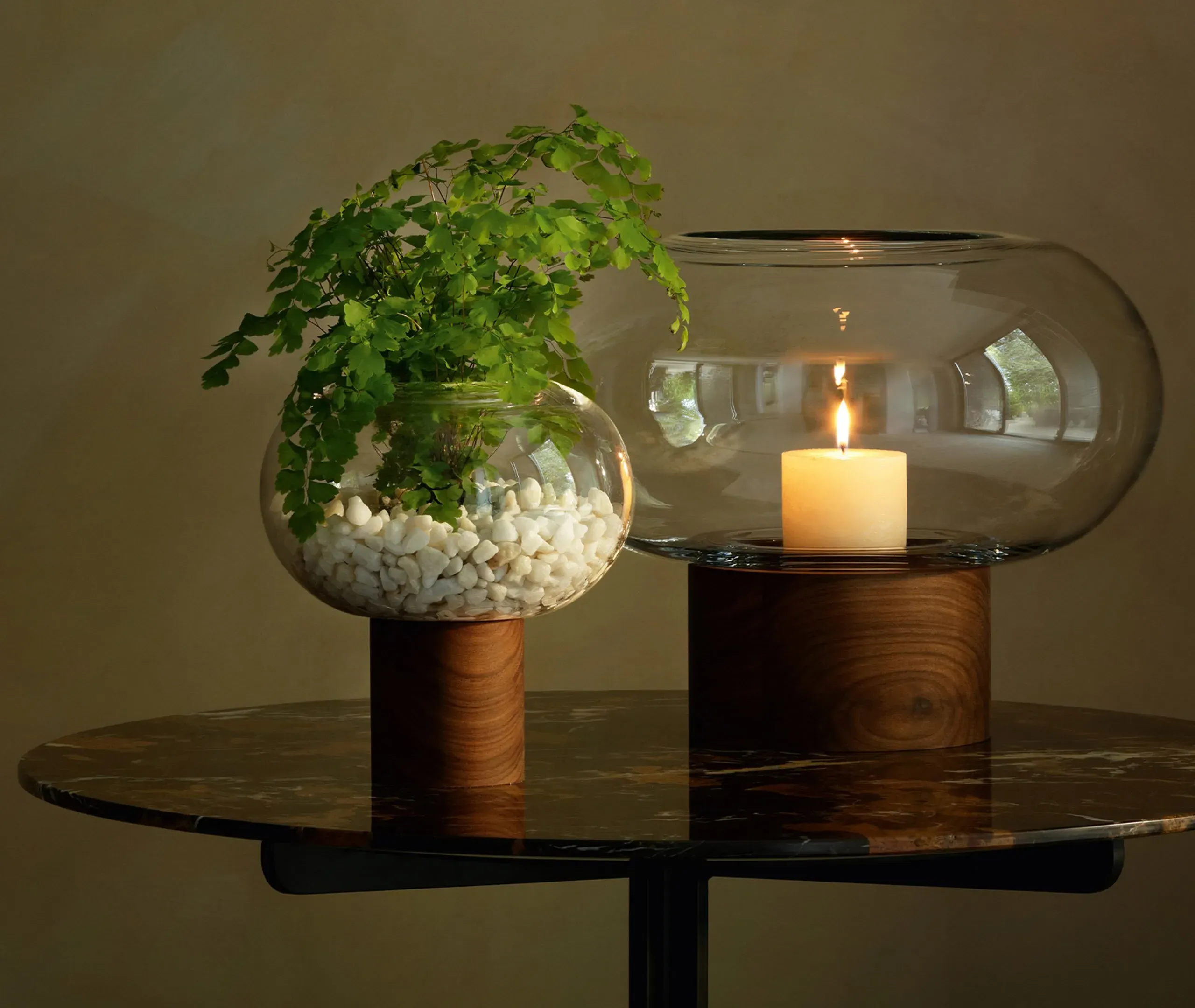 Oblate Medium Vase - Clear, Walnut