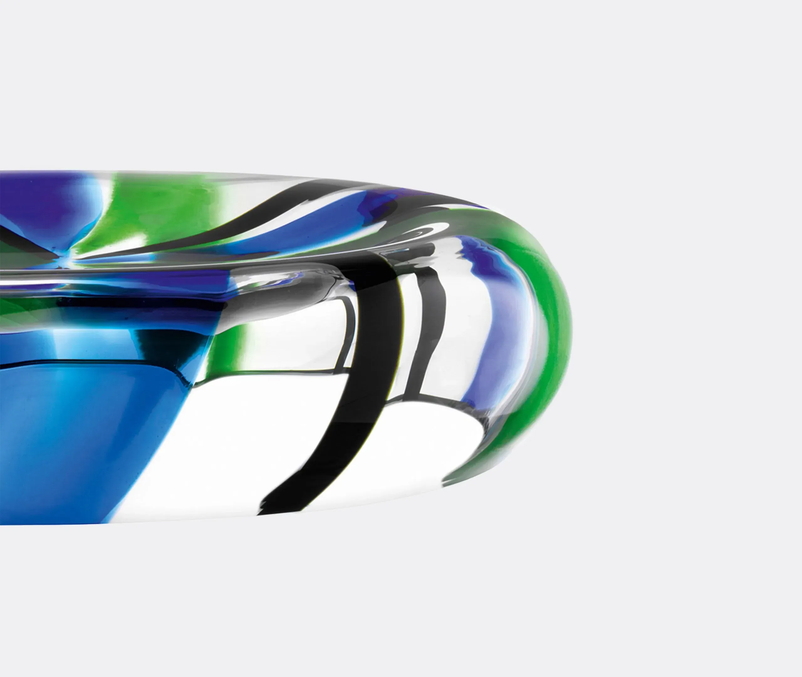 Reverse Bowl with Folk Design - Blue, Glass