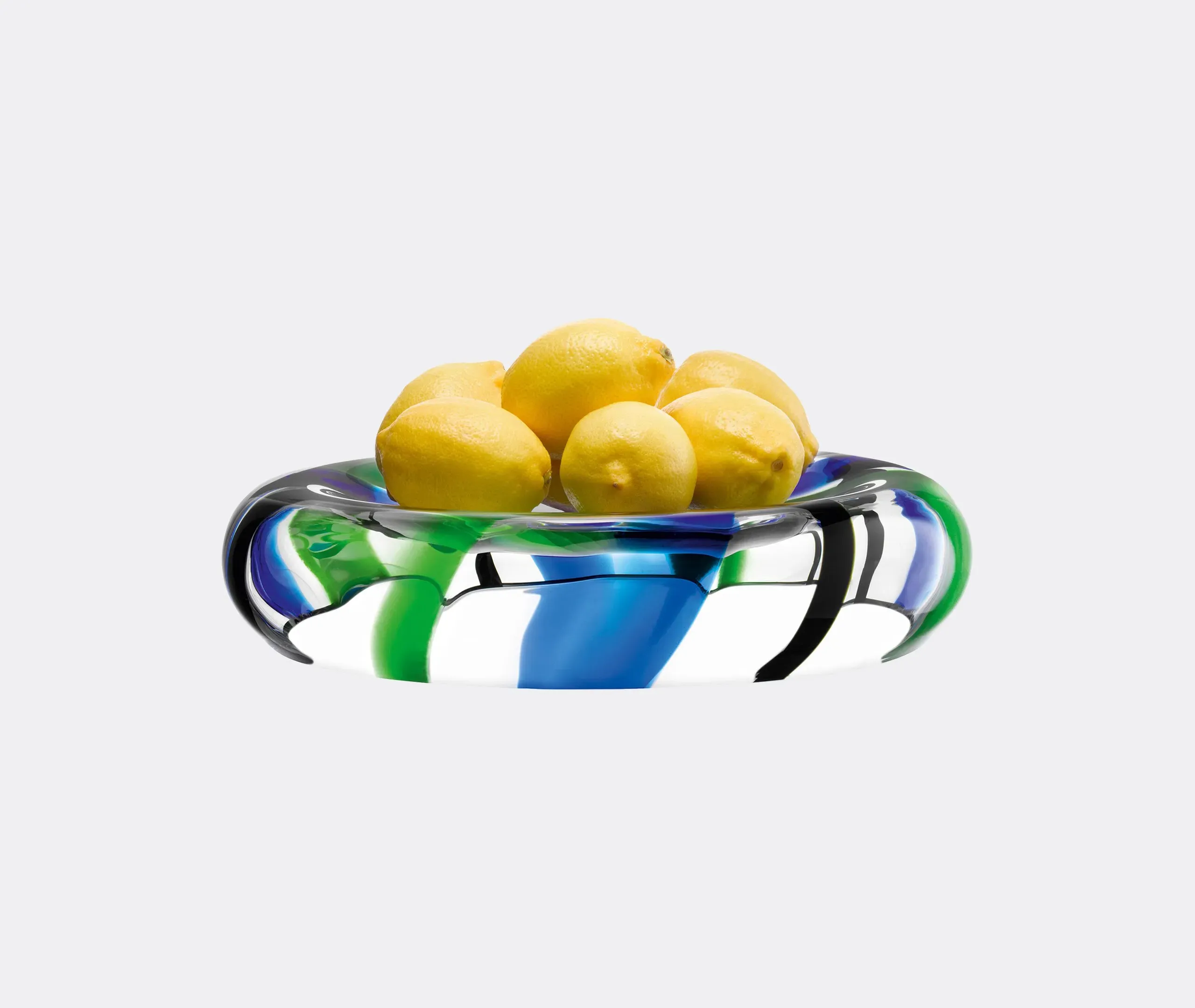 Reverse Bowl with Folk Design - Blue, Glass