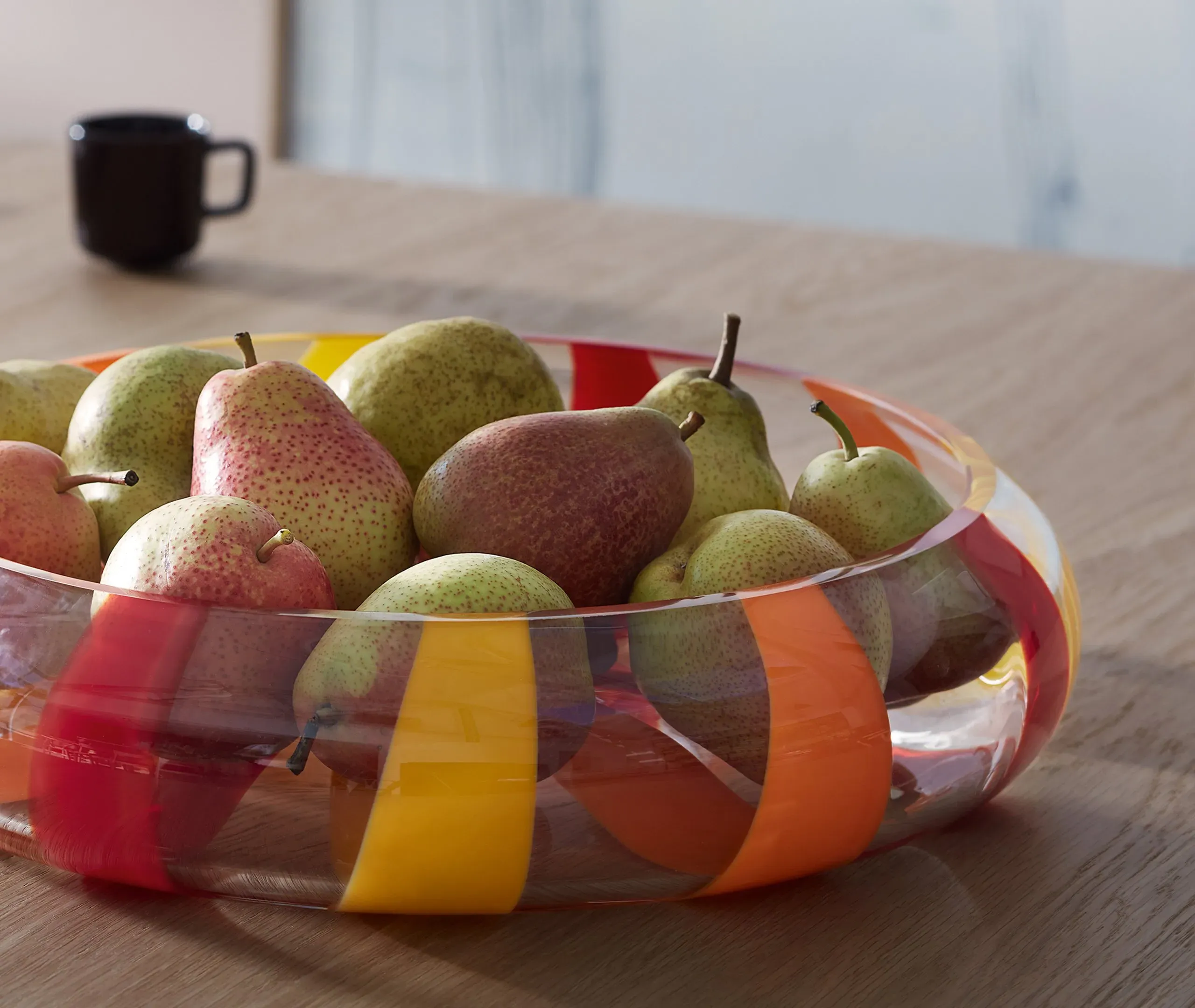 Reverse Bowl with Folk Design - Orange, Glass
