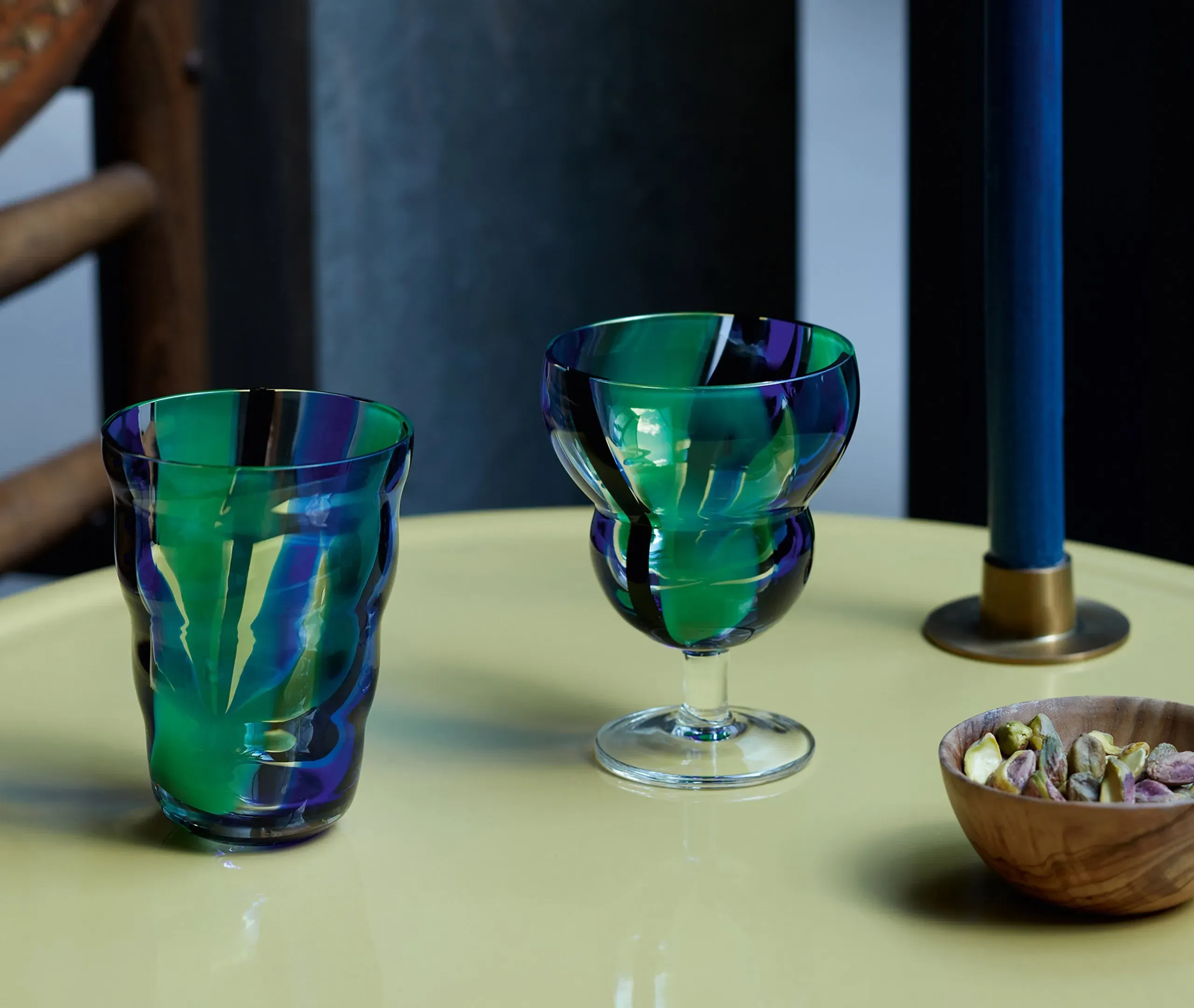 Set of 2 Tumblers with Stripes - Multicolor, Glass