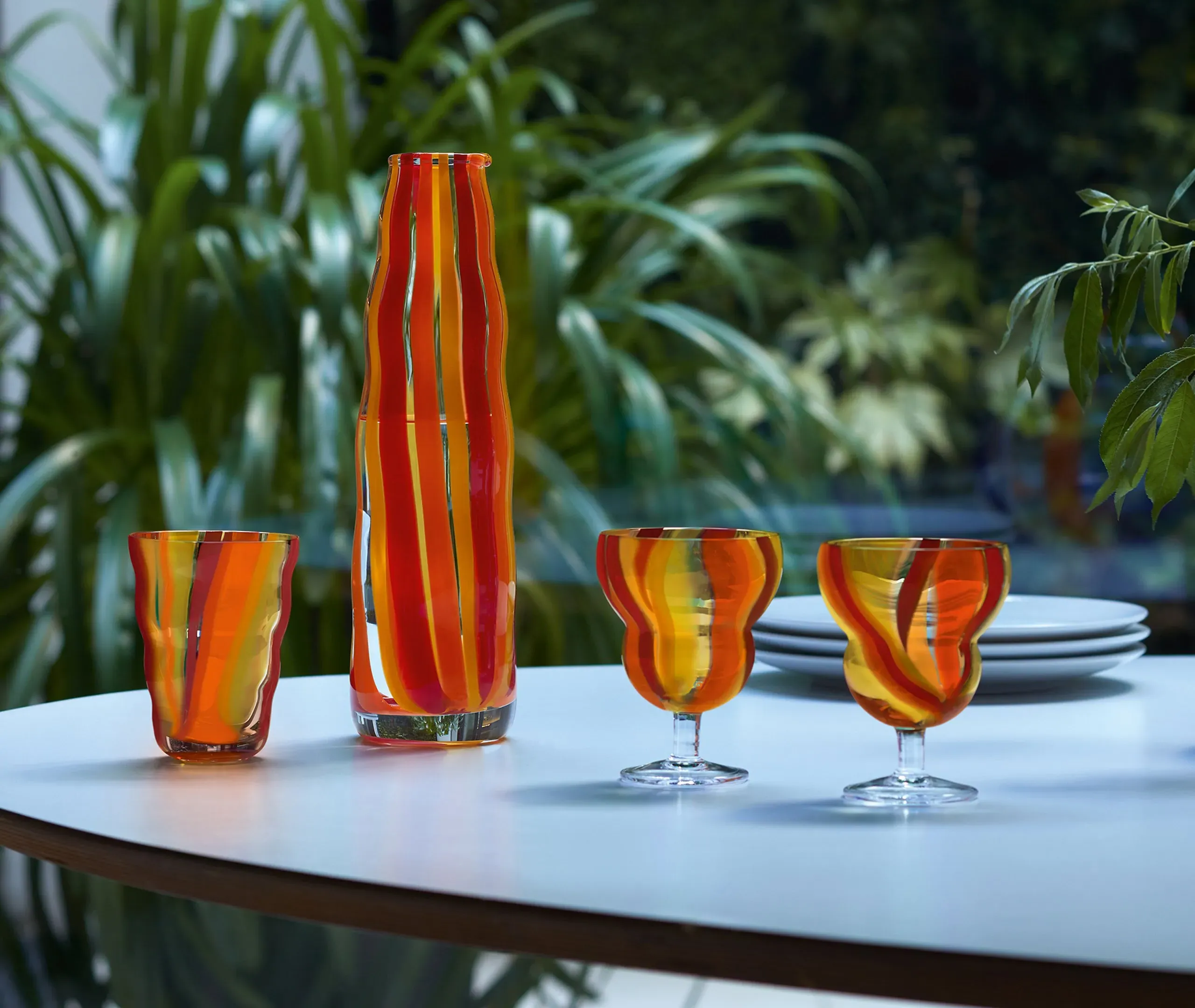 Set of 2 Tumblers with Stripes - Multicolor, Glass