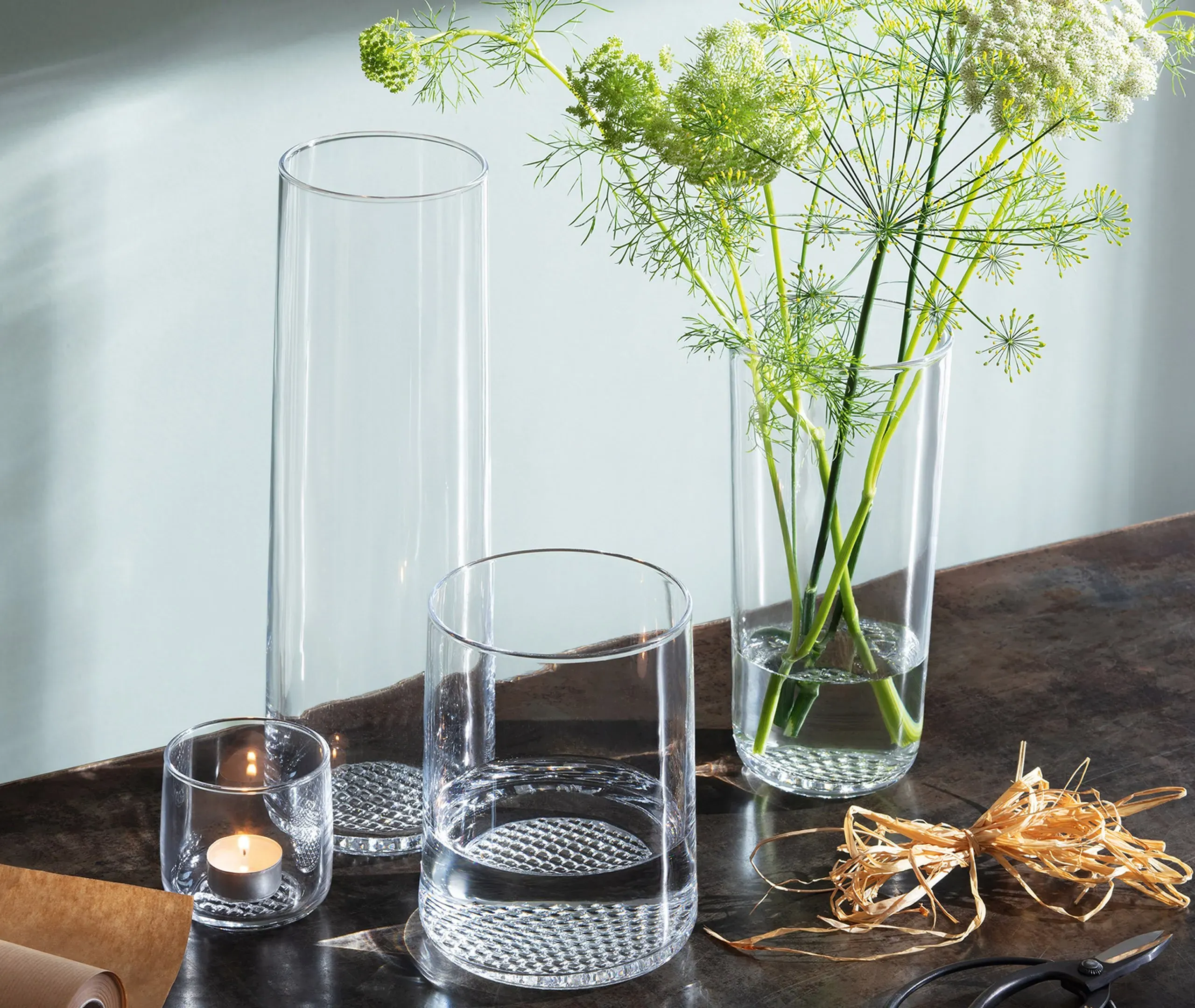Small Market Vase with Textured Base - Clear Glass