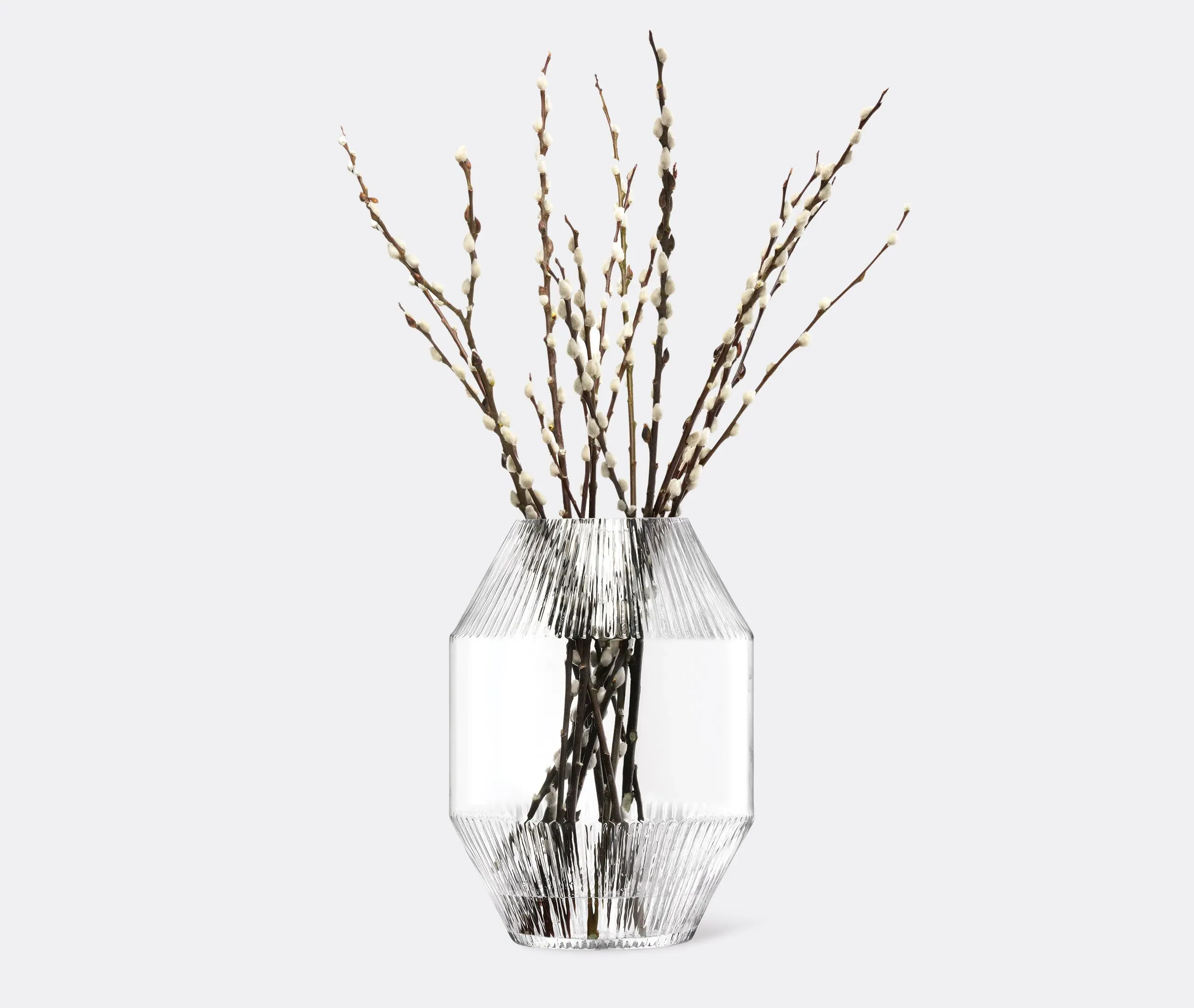 Tall Vase with Pleated Texture - Clear, Glass