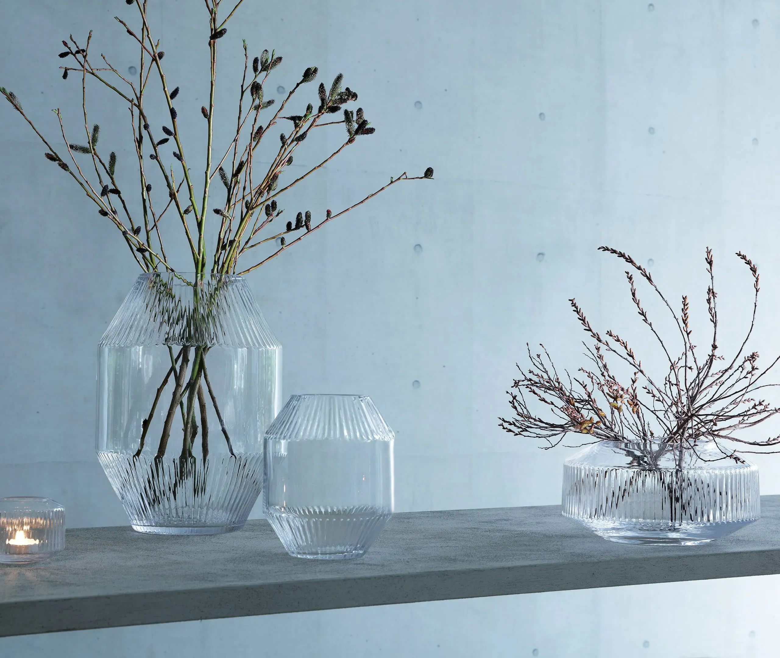 Tall Vase with Pleated Texture - Clear, Glass