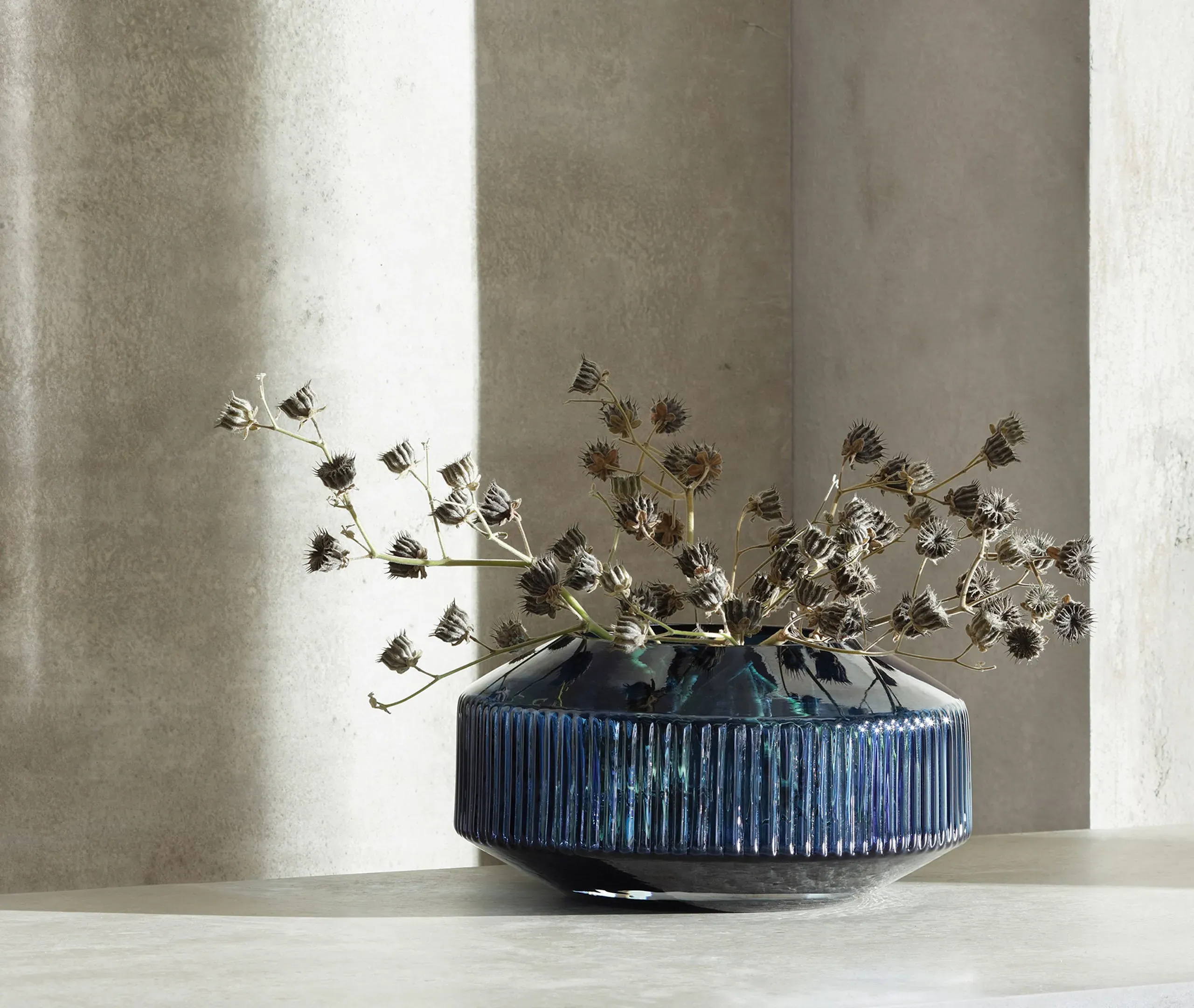 Wide Rotunda Vase - Blue, Glass