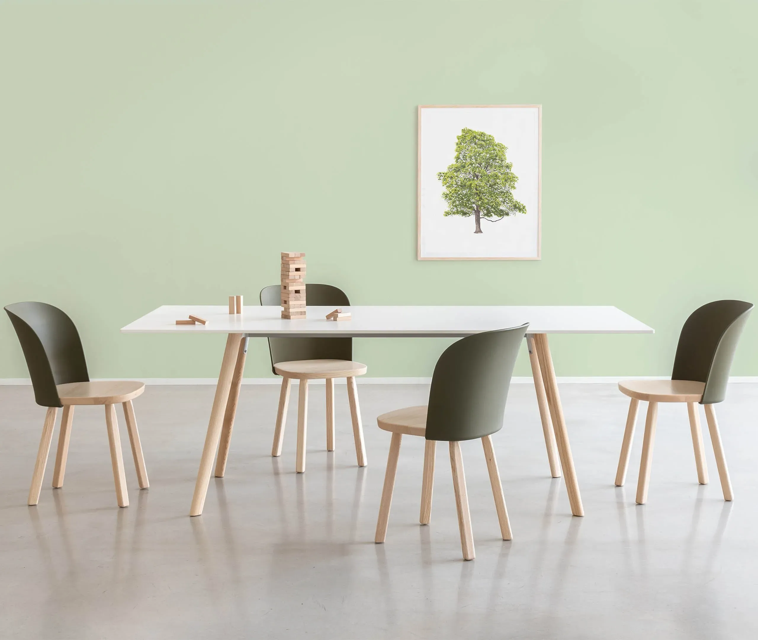 Alpina Dining Chair - Olive Green, Ash Wood
