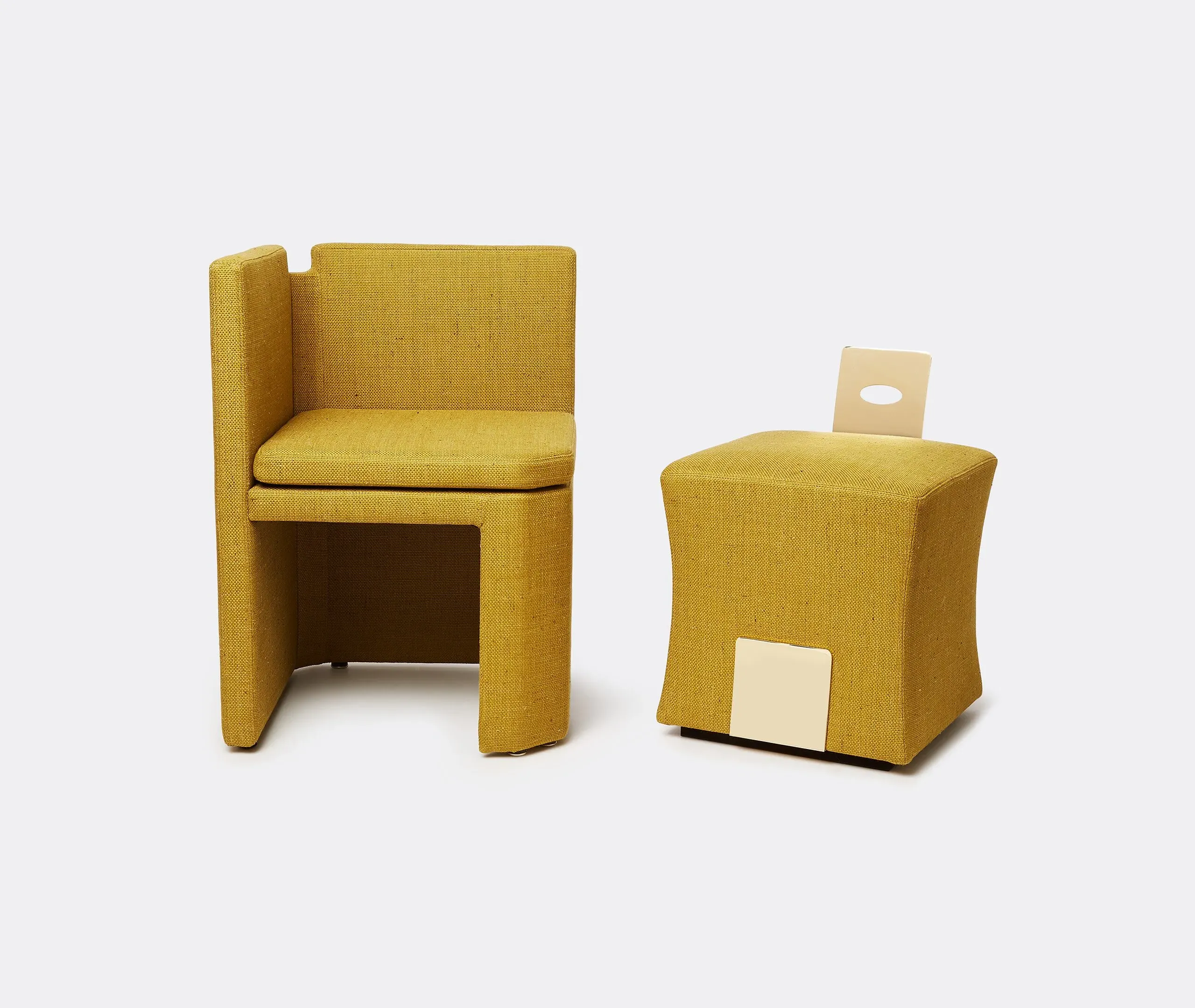 Cubed Chair with Plush Upholstery - Yellow, Linen