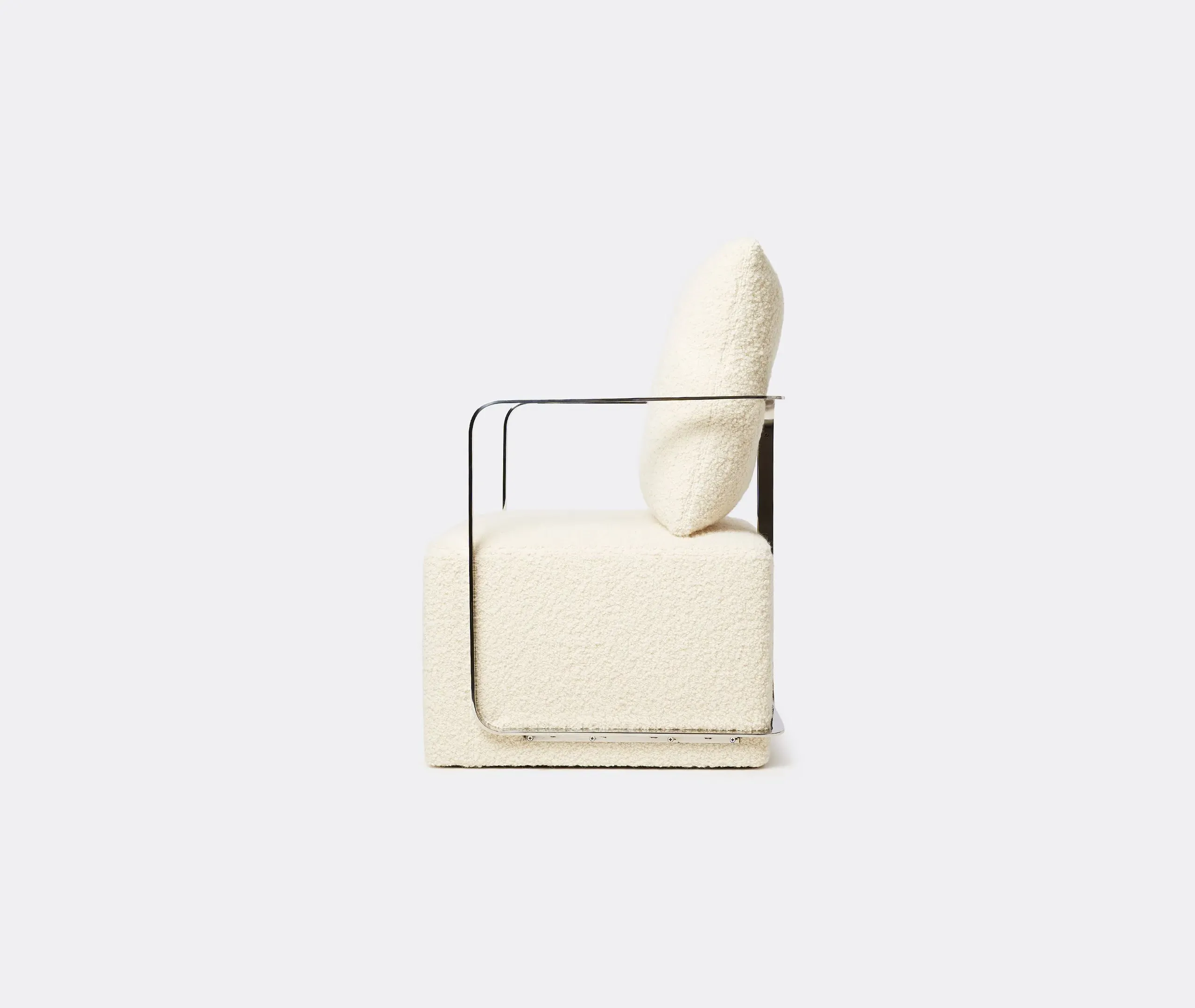 Cuboid Armchair with Steel Frame - Natural Wool