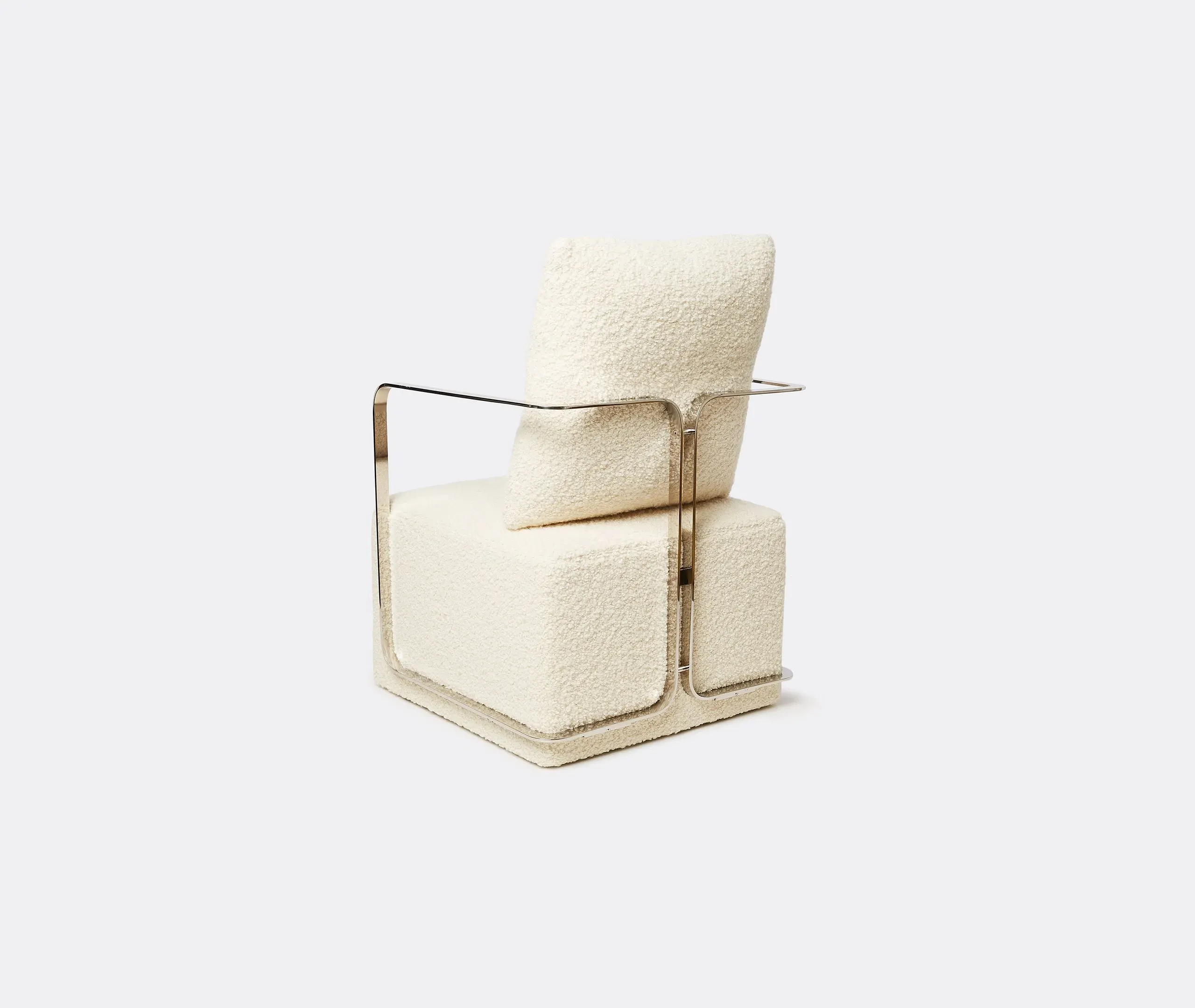 Cuboid Armchair with Steel Frame - Natural Wool