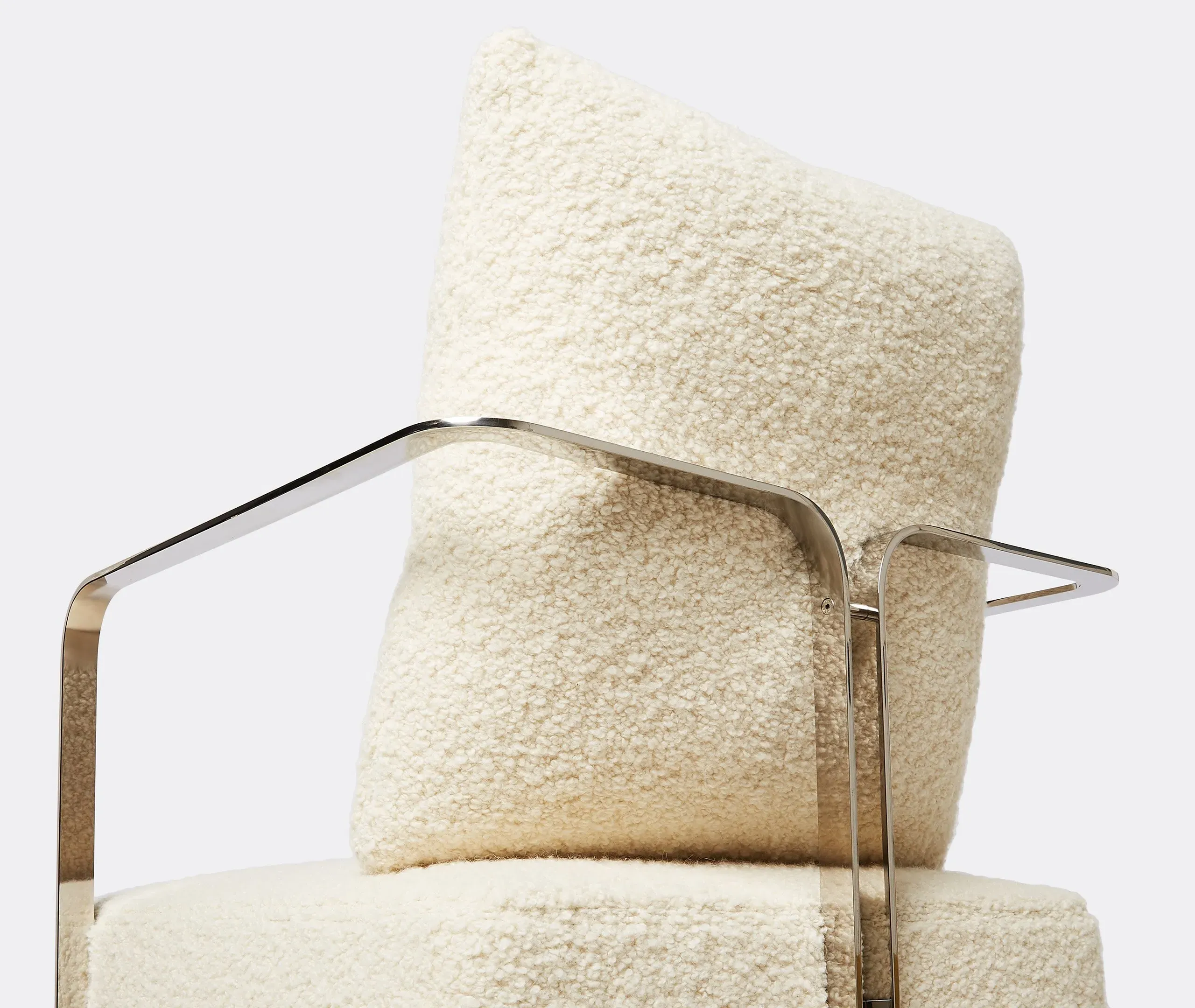 Cuboid Armchair with Steel Frame - Natural Wool