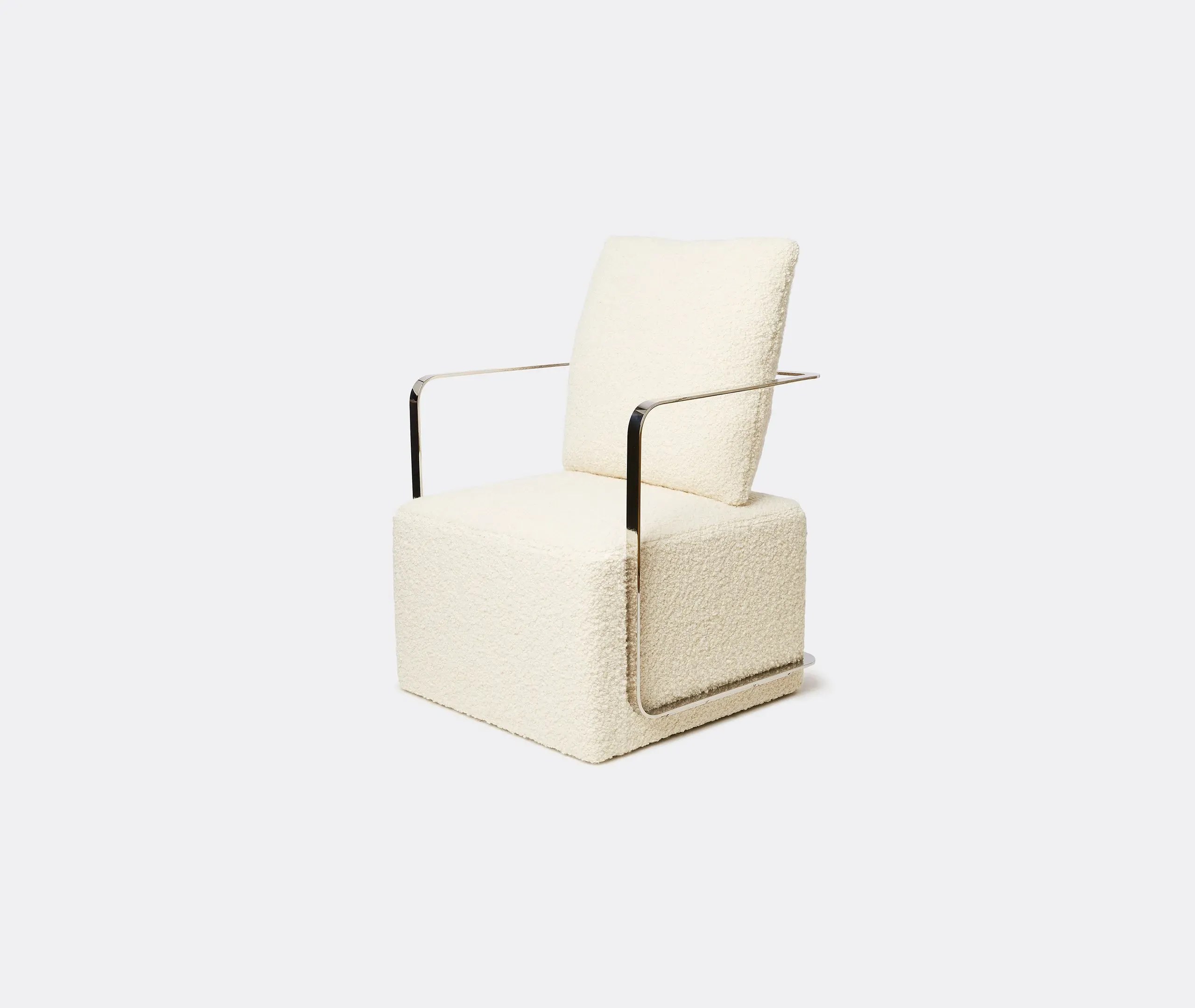 Cuboid Armchair with Steel Frame - Natural Wool image