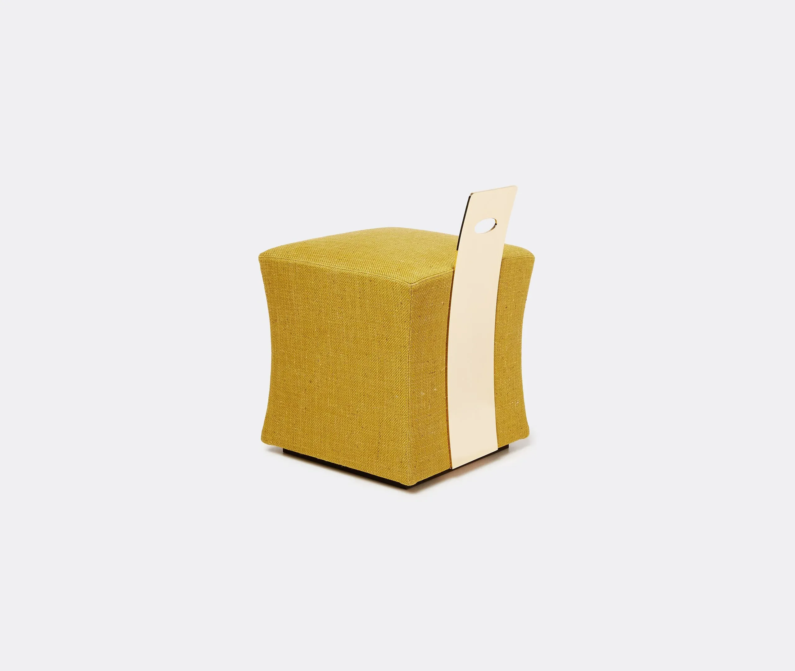 Geometric Pouf with Brass Frame - Green, Linen