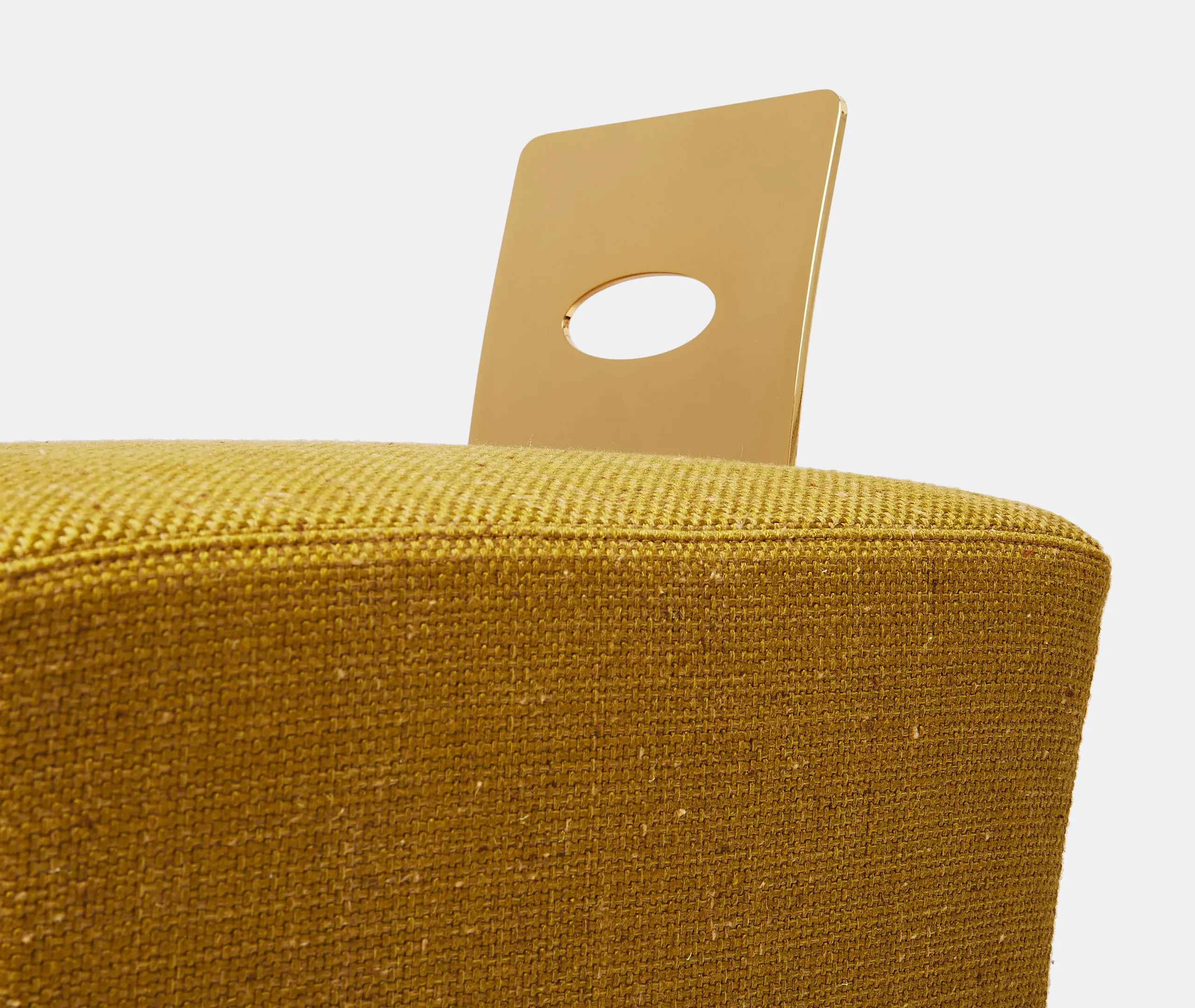 Geometric Pouf with Brass Frame - Green, Linen