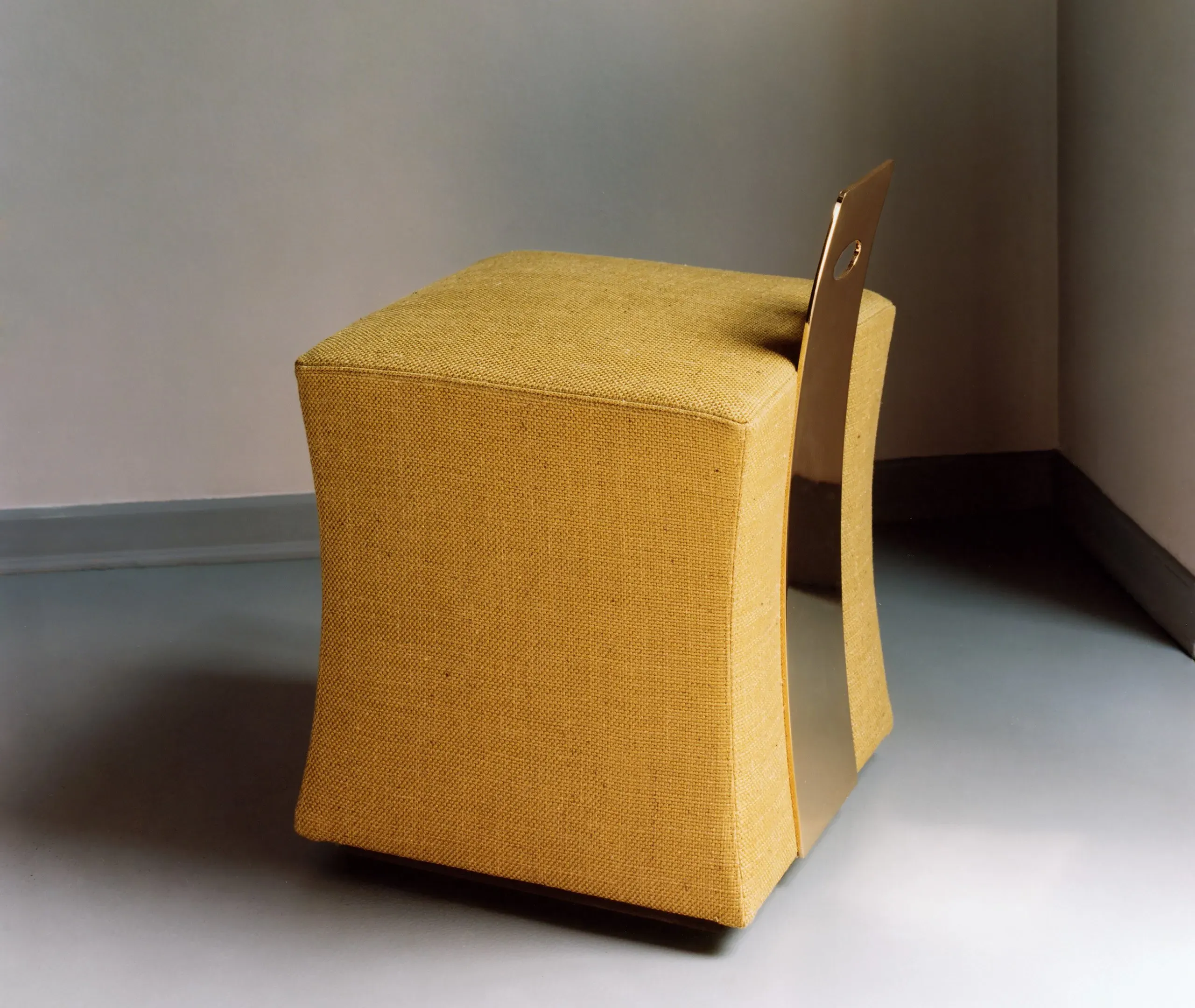 Geometric Pouf with Brass Frame - Green, Linen