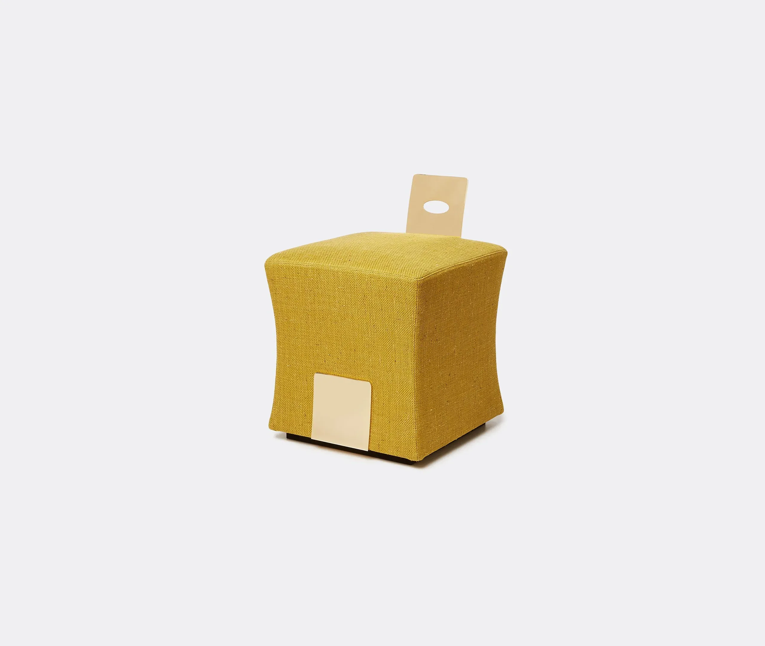 Geometric Pouf with Brass Frame - Green, Linen image