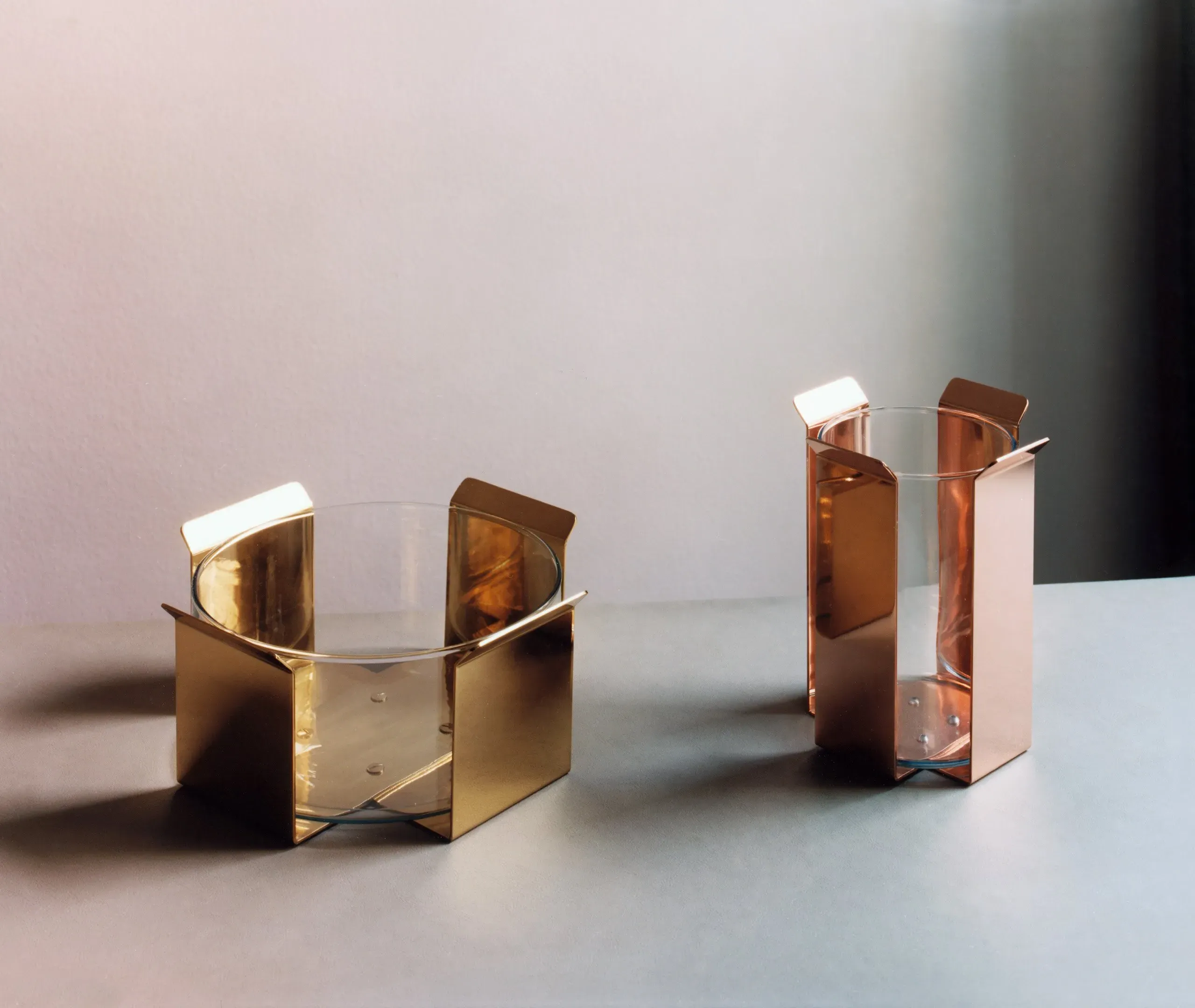 OB2 Tizio Tall Vase - Matte Brass, Glass