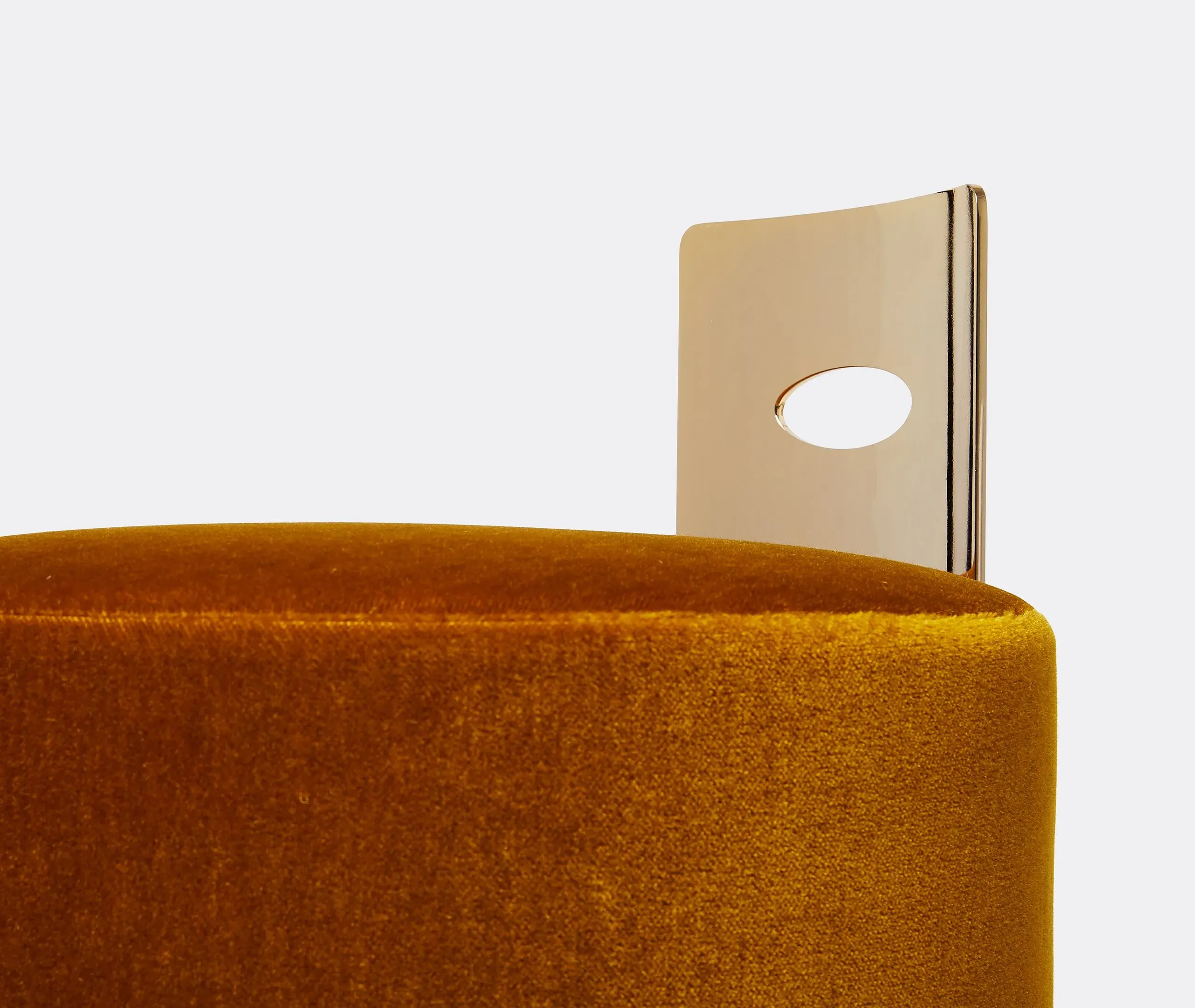 Round Pouf with Brass Frame - Mustard, Velvet