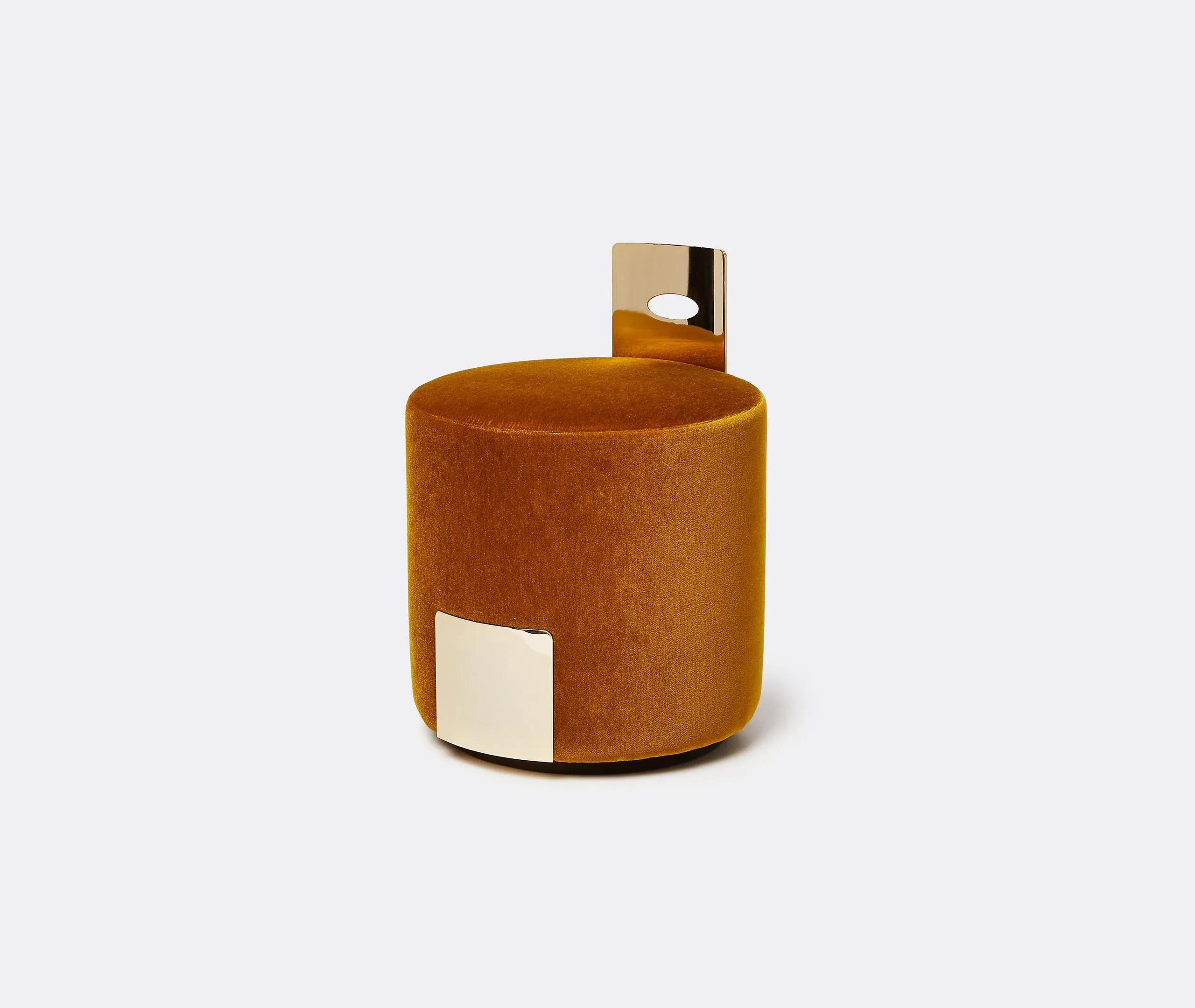 Round Pouf with Brass Frame - Mustard, Velvet