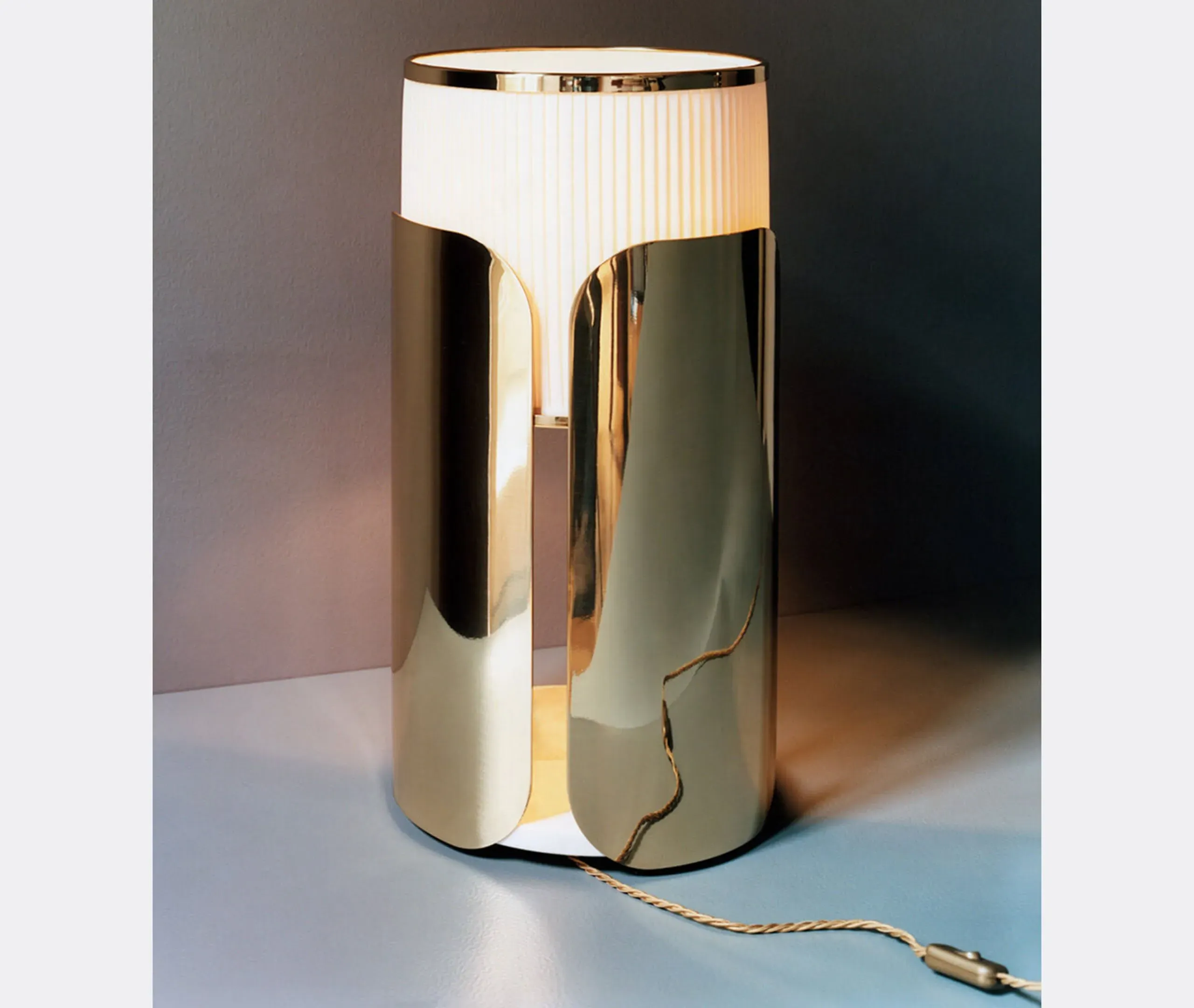 Table Lamp with Pleated Shade - Brass, Marble