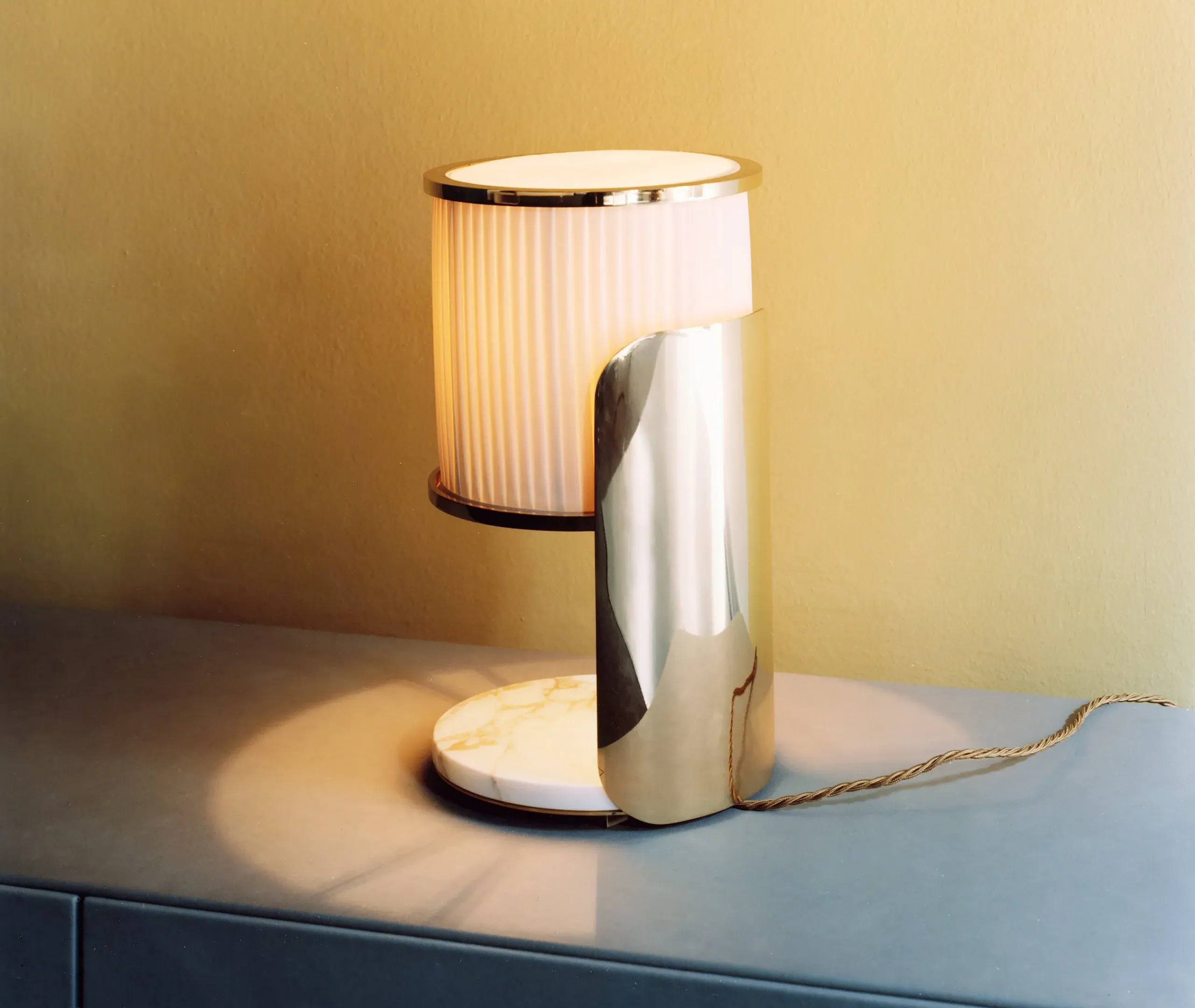 Table Lamp with Pleated Shade - Matte Brass