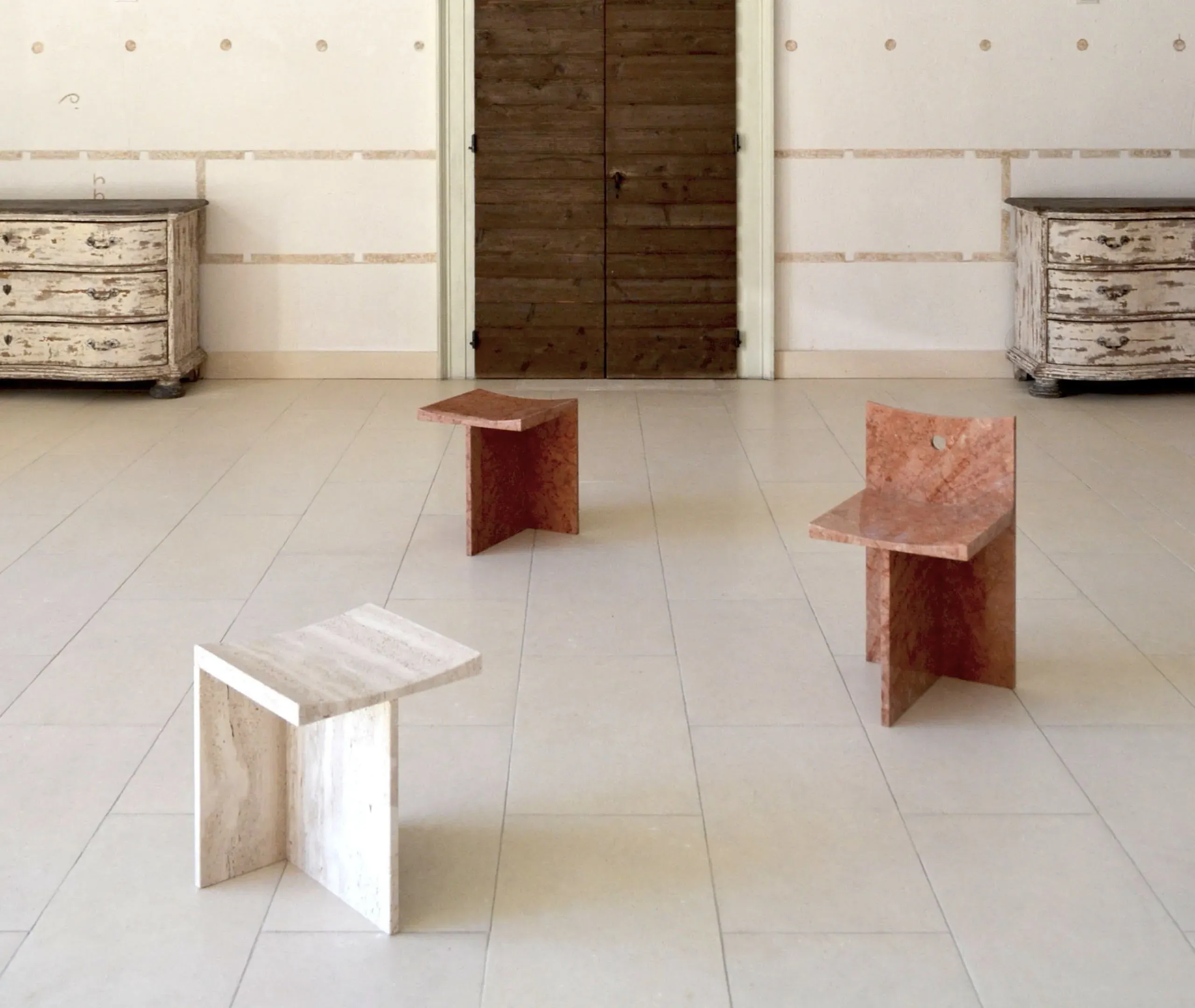Thebes Chair with Concave Seat - Red, Marble