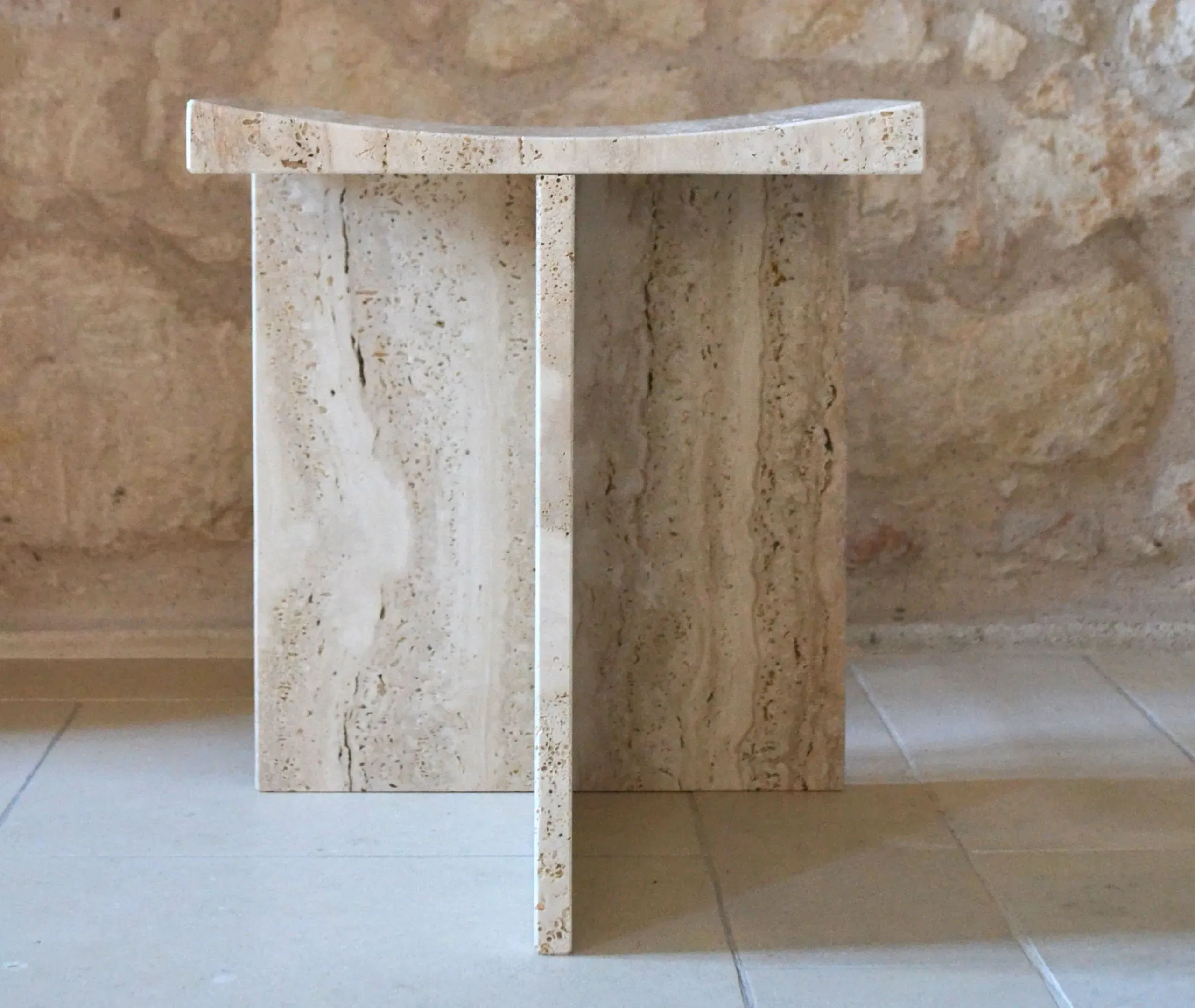Thebes Stool - Beige, Travertine