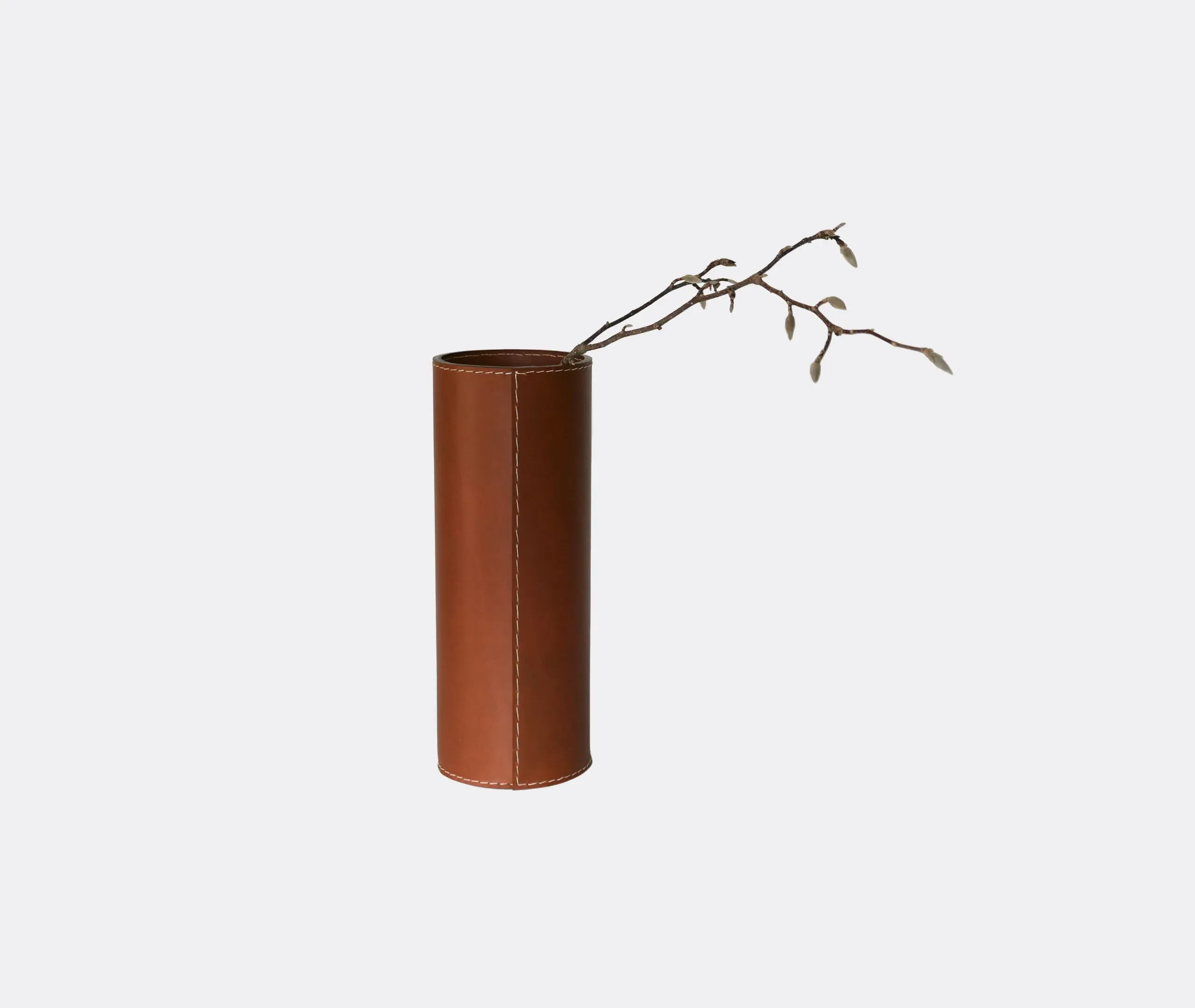 Cylindrical Leather Vase - Saddle, Leather
