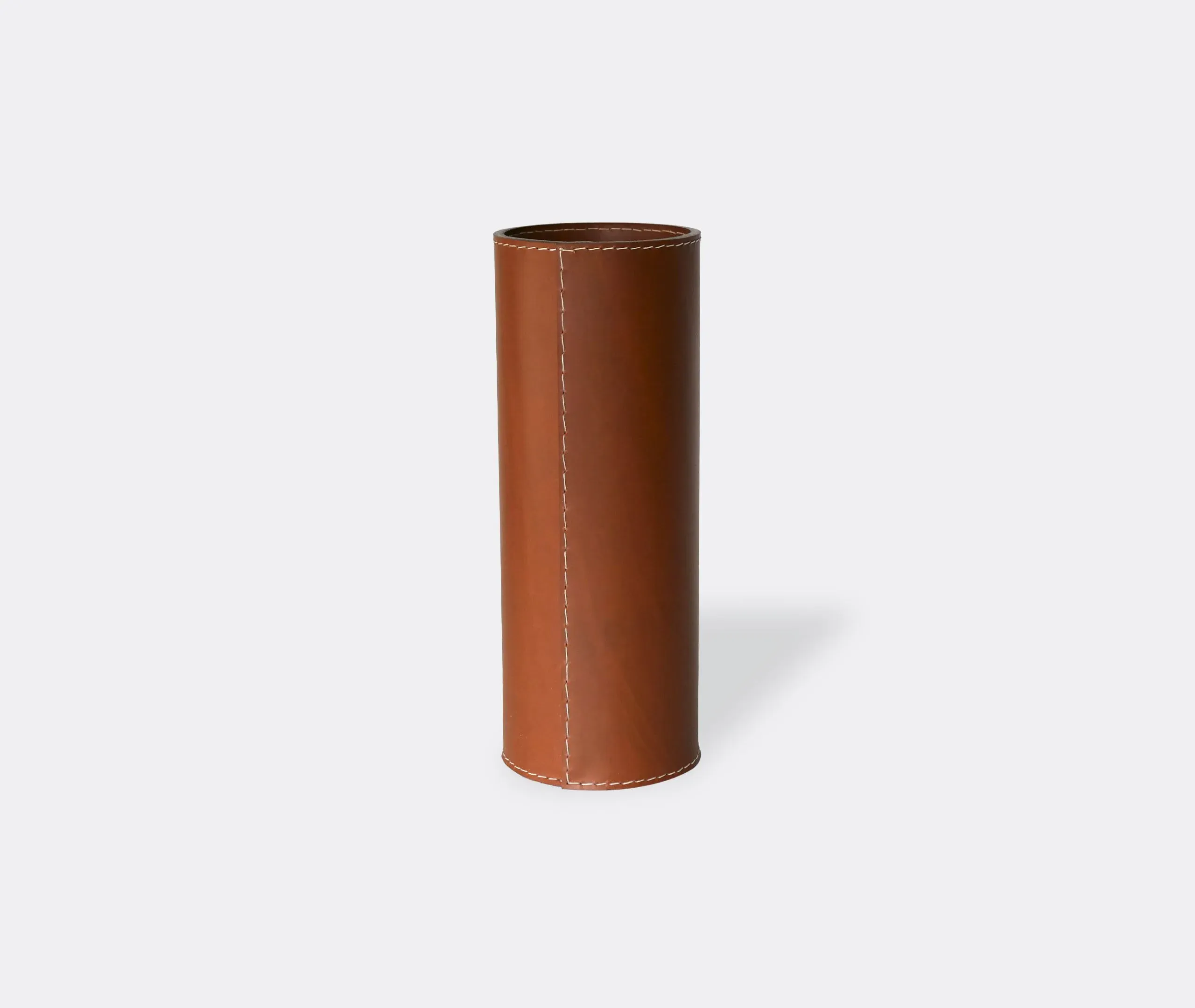 Cylindrical Leather Vase - Saddle, Leather