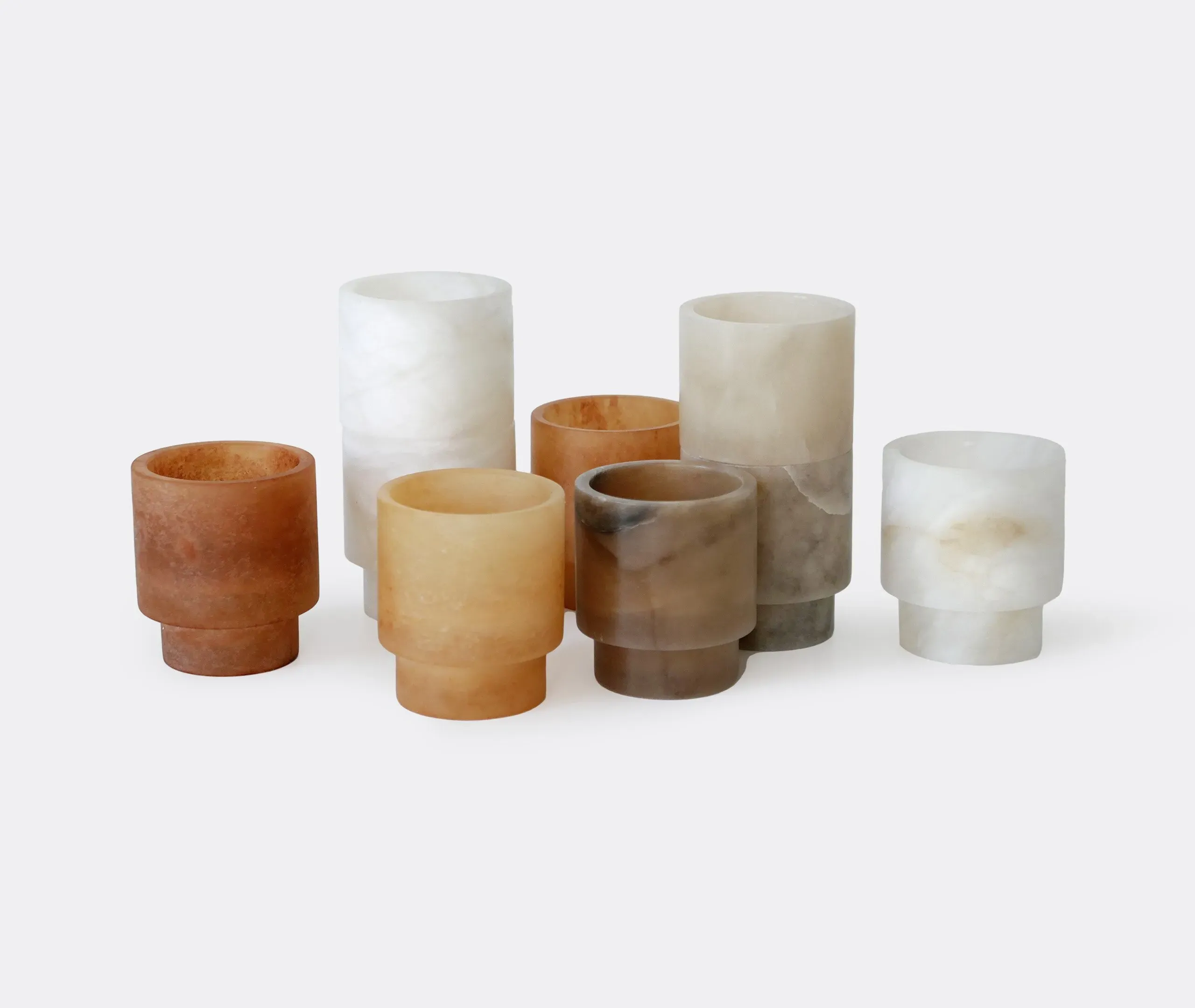 Cylindrical Tealight Holder - Tabac, Alabaster