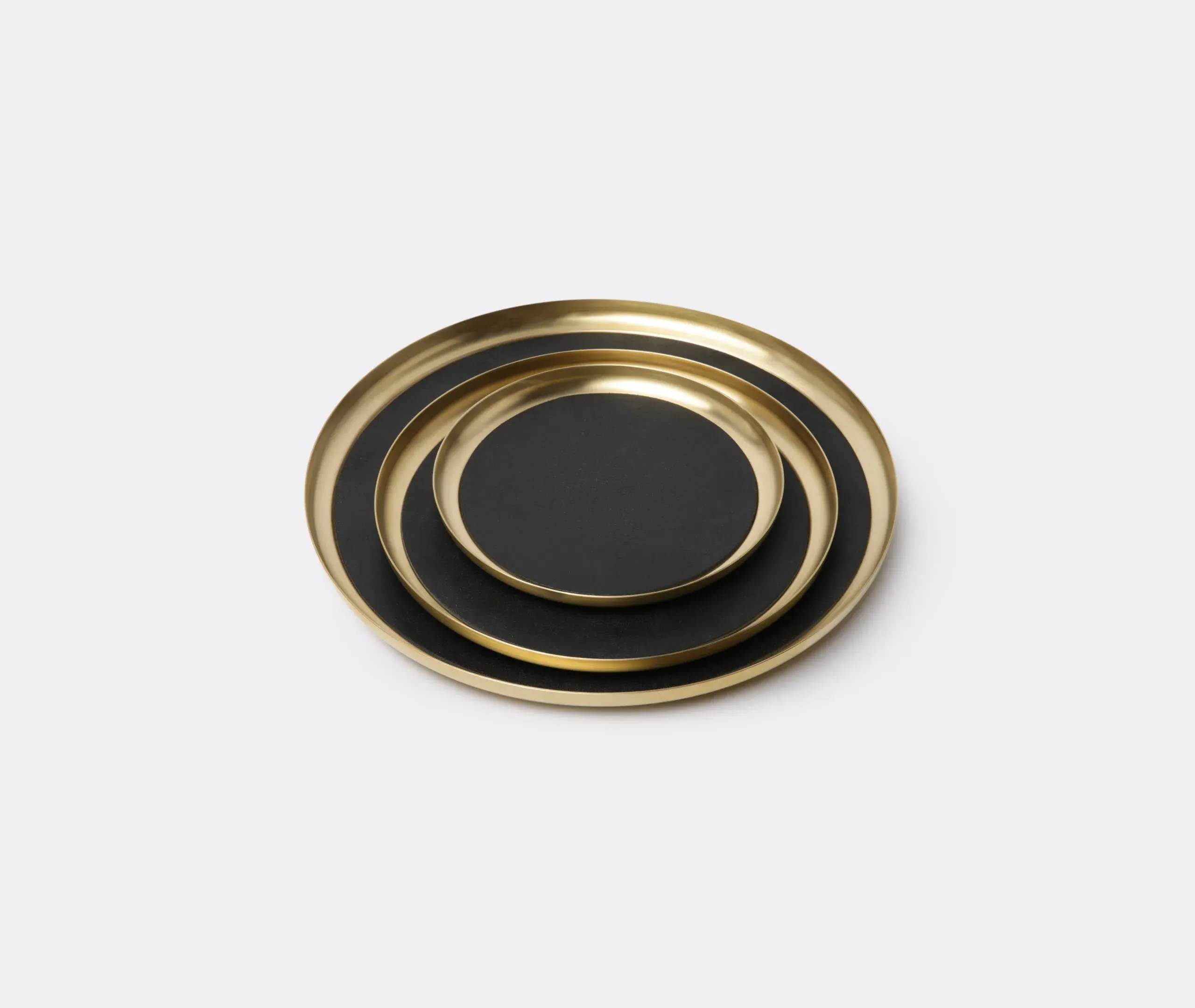 Serving Tray Trio with Leather Inlay - Brass
