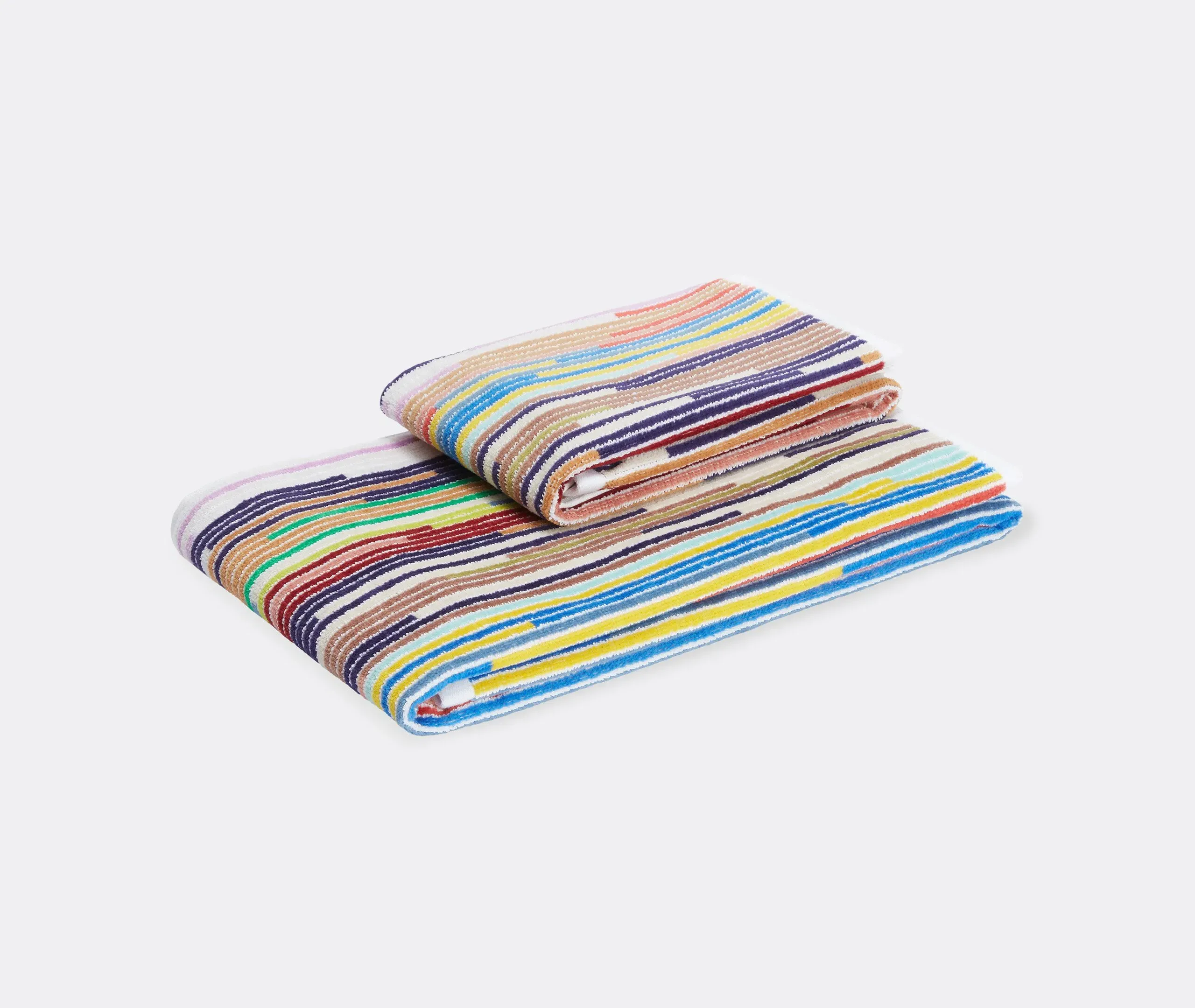 2-Piece Towel Set with Stripes - Multicolor, Cotton