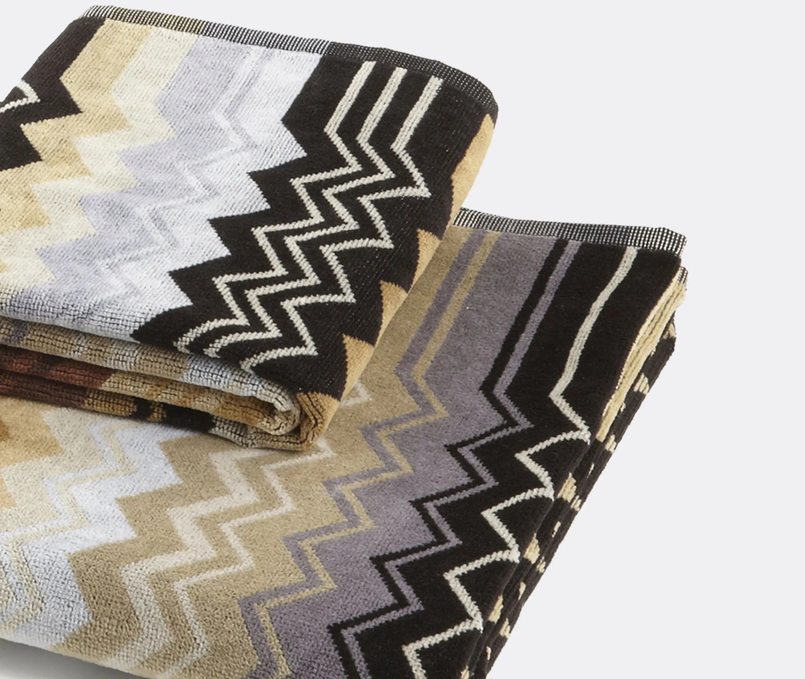 2-Piece Towel Set with Zigzag - Black, Cotton