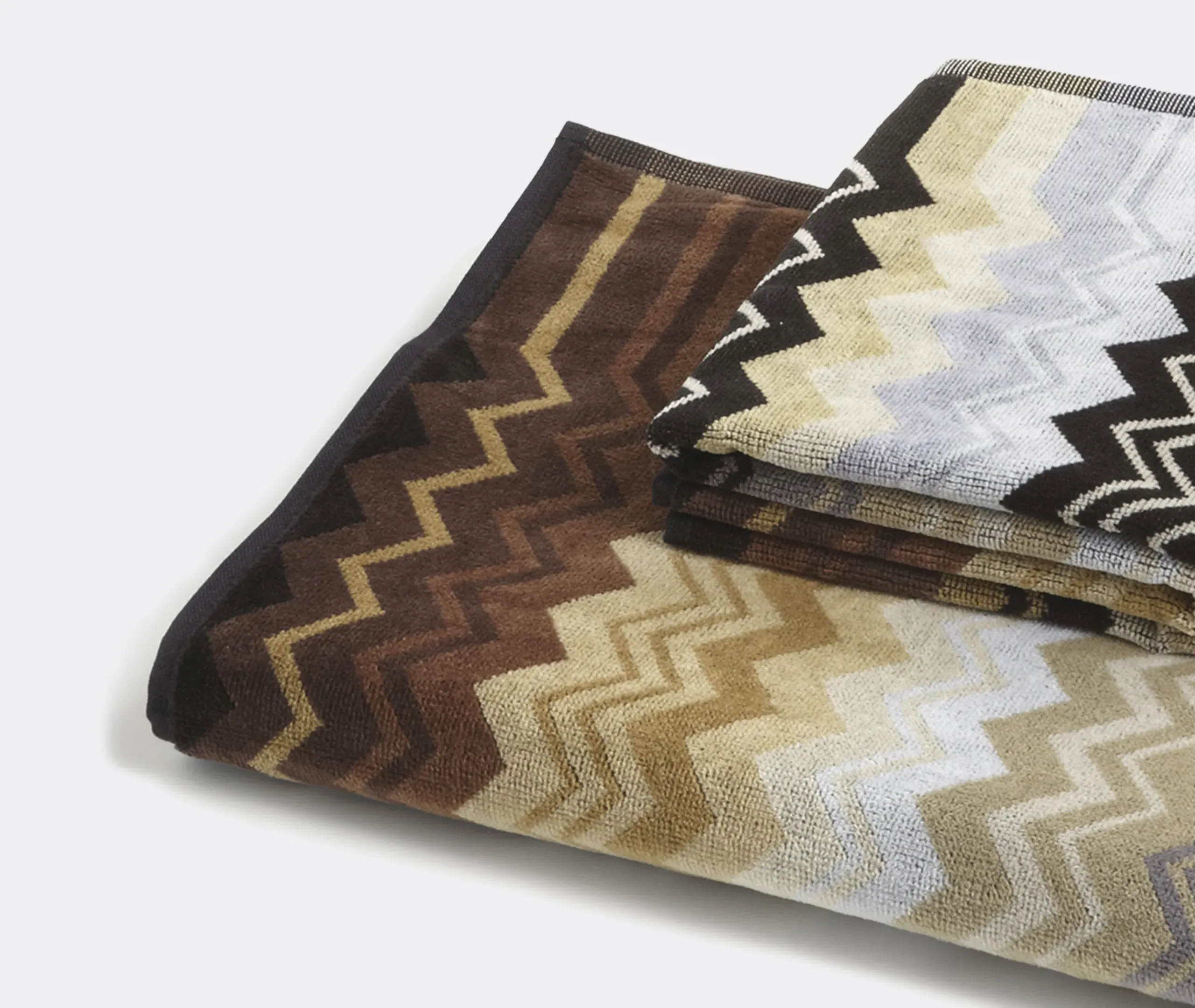 2-Piece Towel Set with Zigzag - Black, Cotton