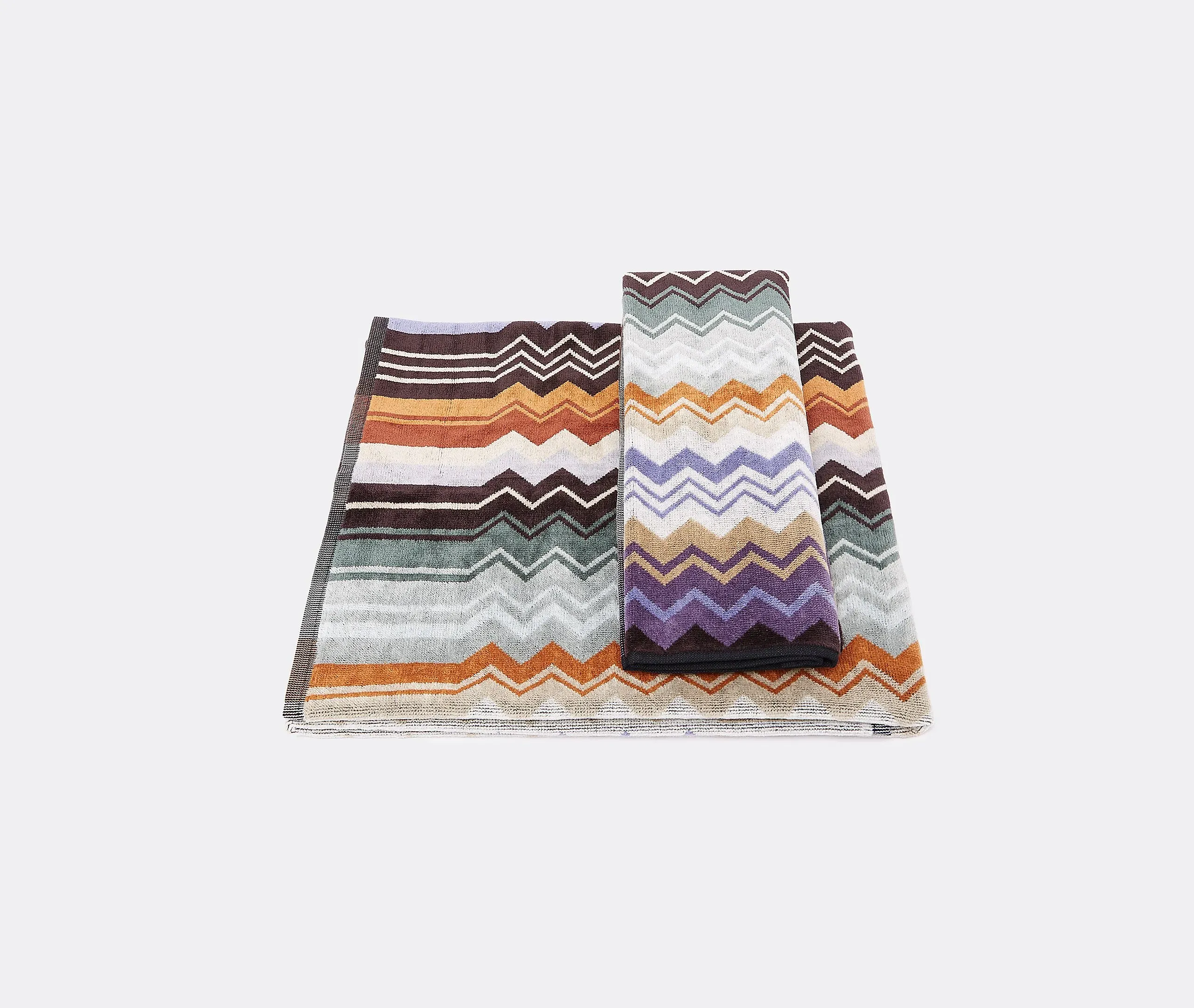 2-Piece Towel Set with Zigzag - Green, Cotton