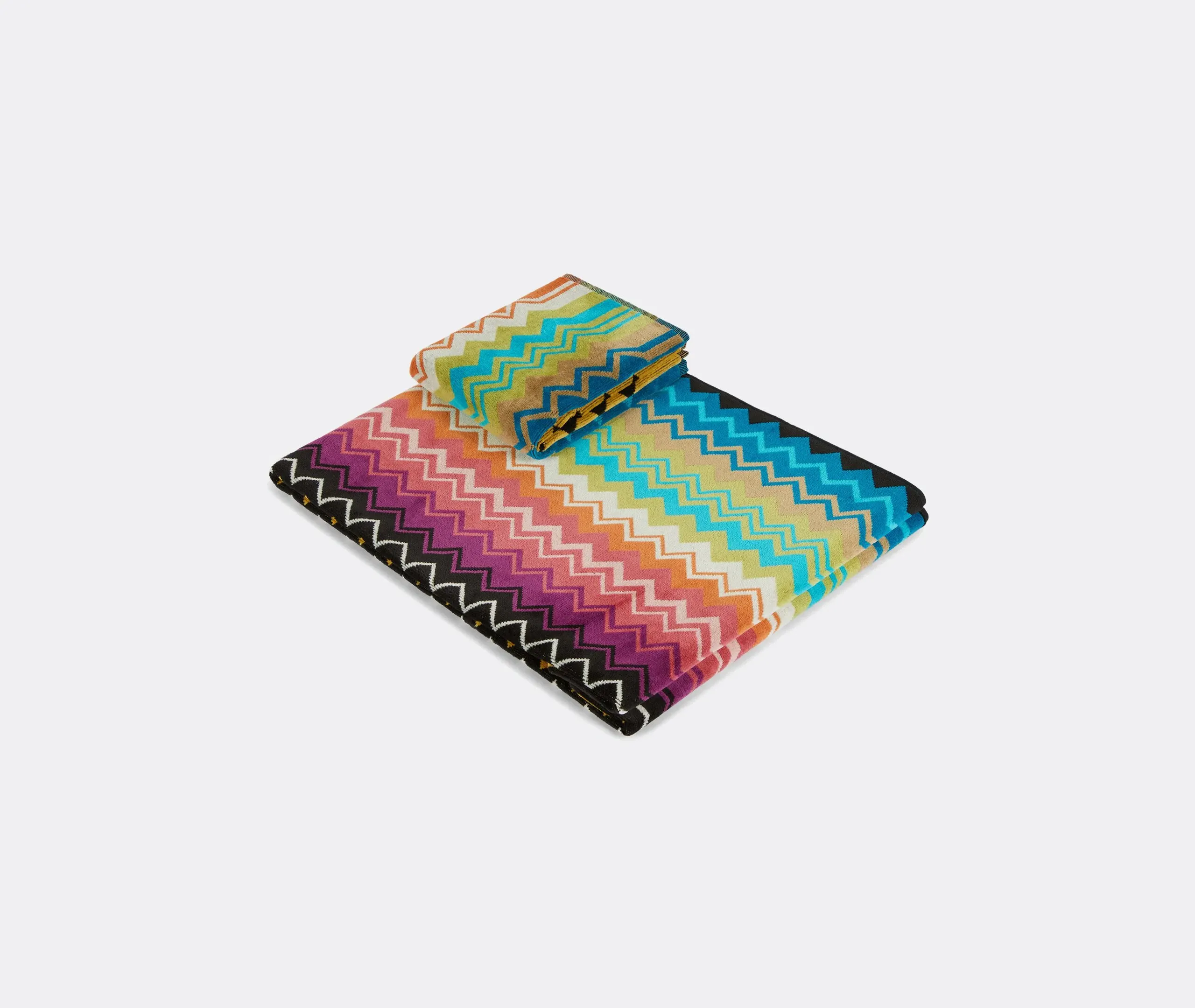 2-Piece Towel Set with Zigzag - Multicolor, Cotton