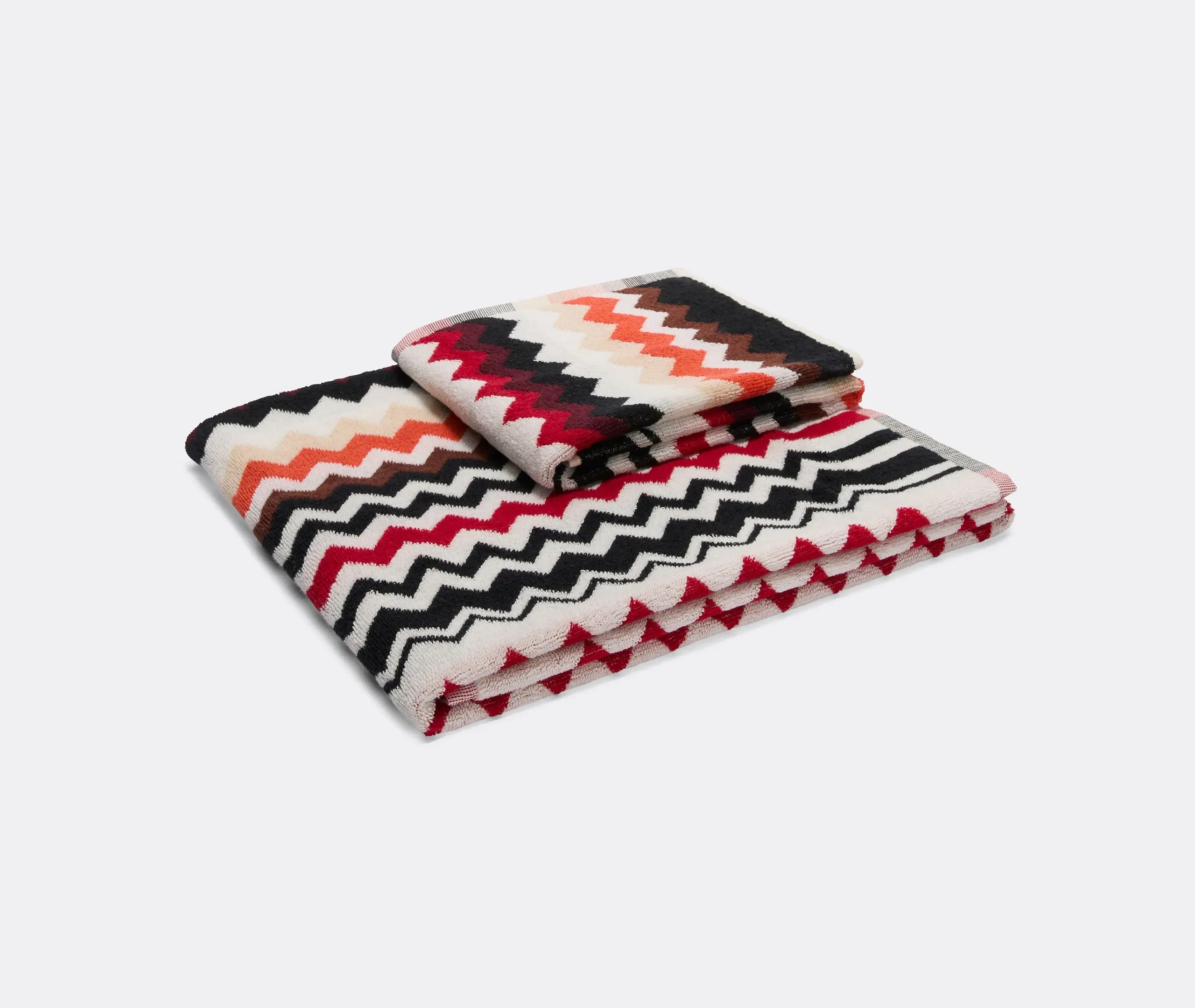 2-Piece Towel Set with Zigzag - Multicolor, Cotton