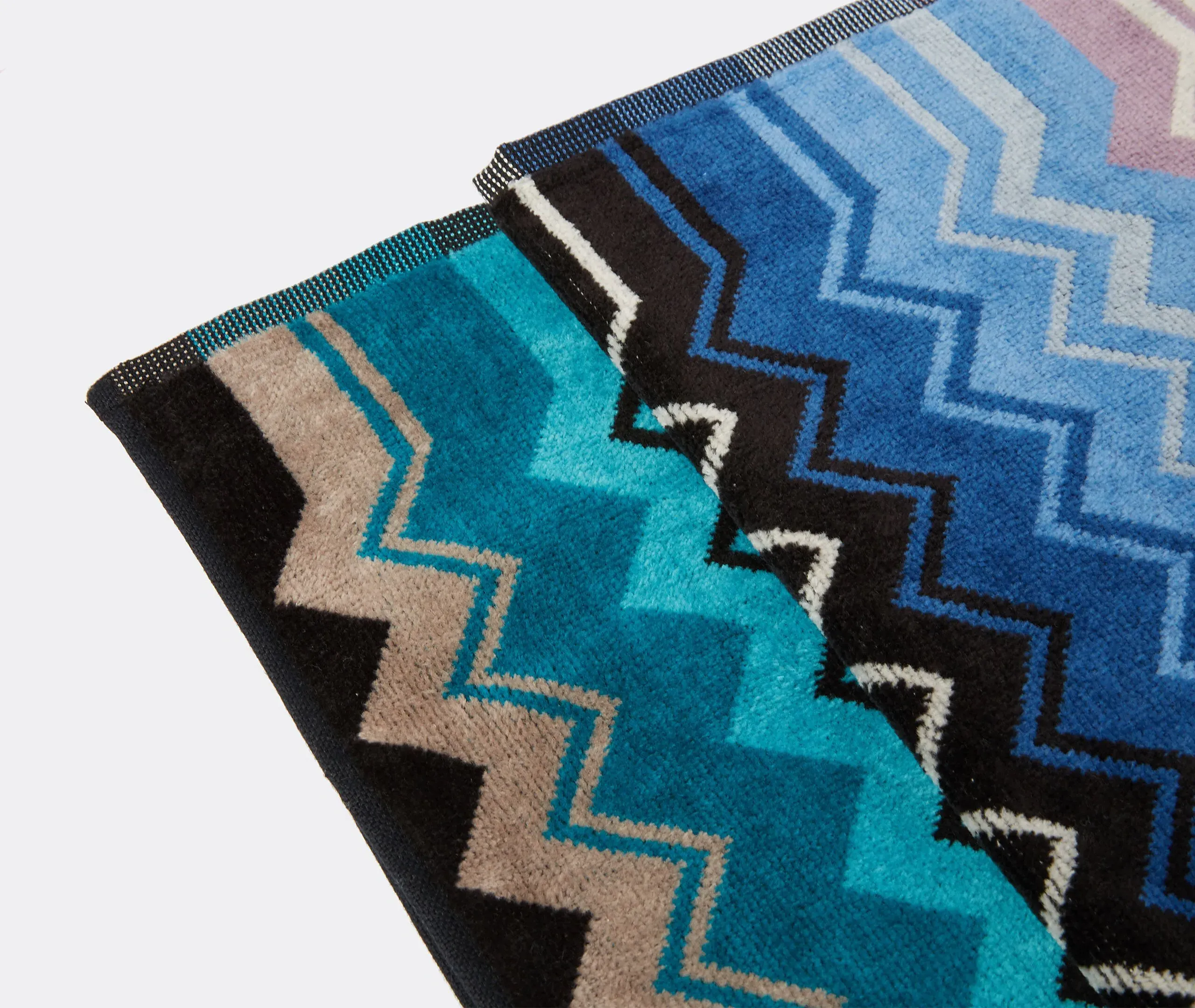 5-Piece Towel Set with Zigzag - Blue, Cotton