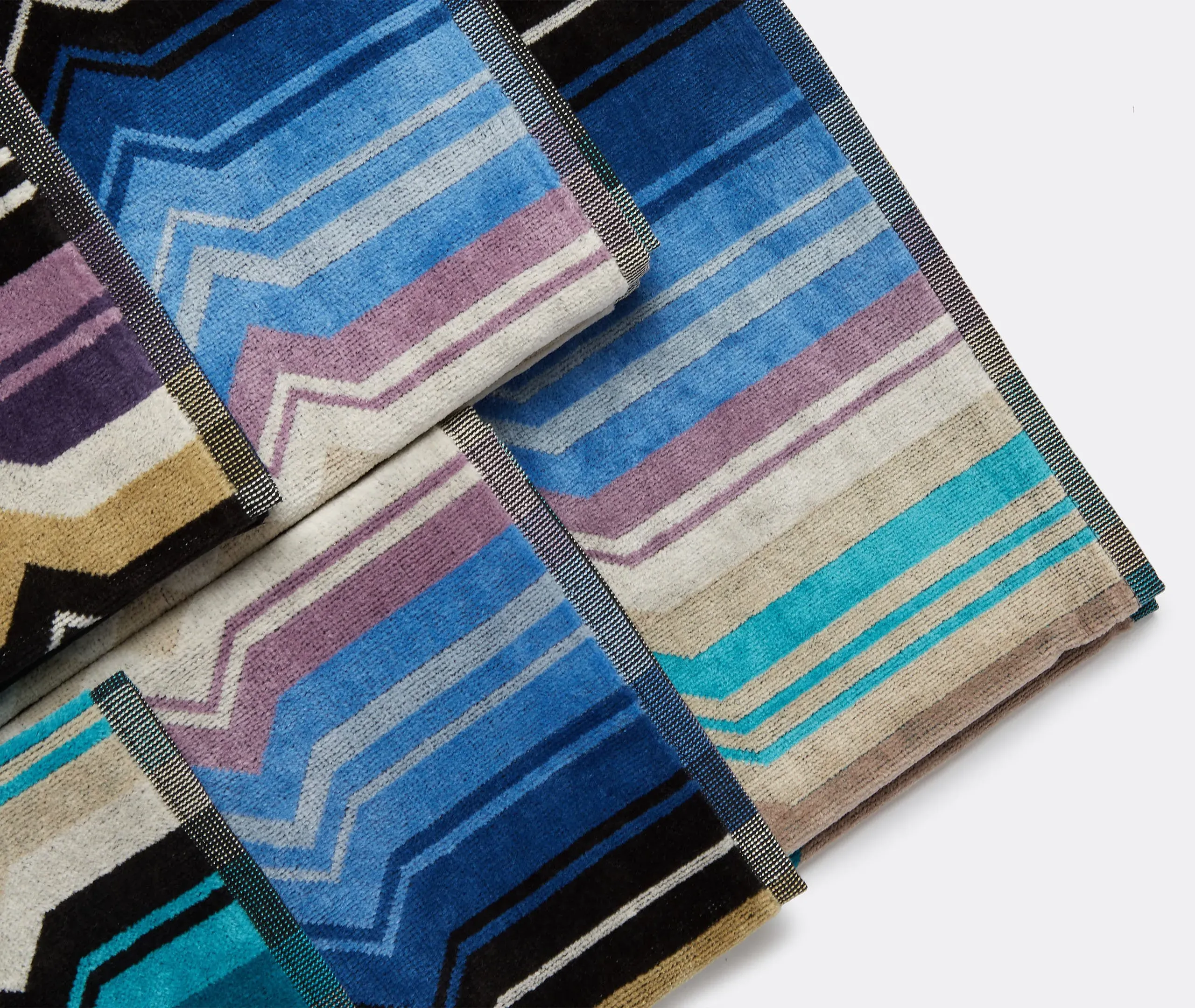 5-Piece Towel Set with Zigzag - Blue, Cotton