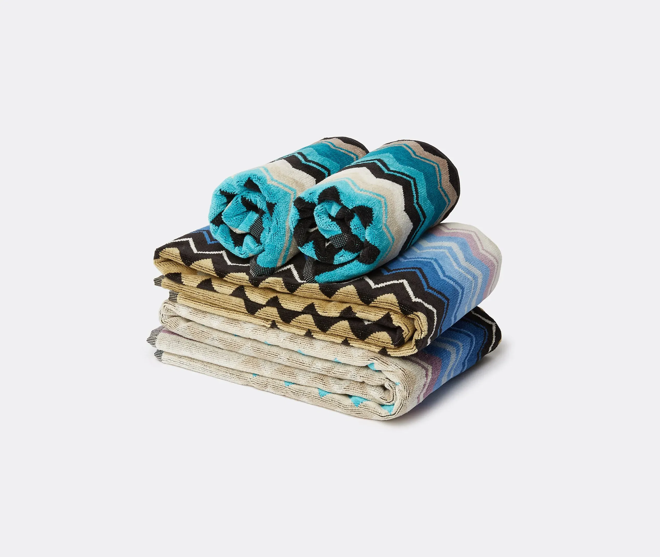 5-Piece Towel Set with Zigzag - Blue, Cotton