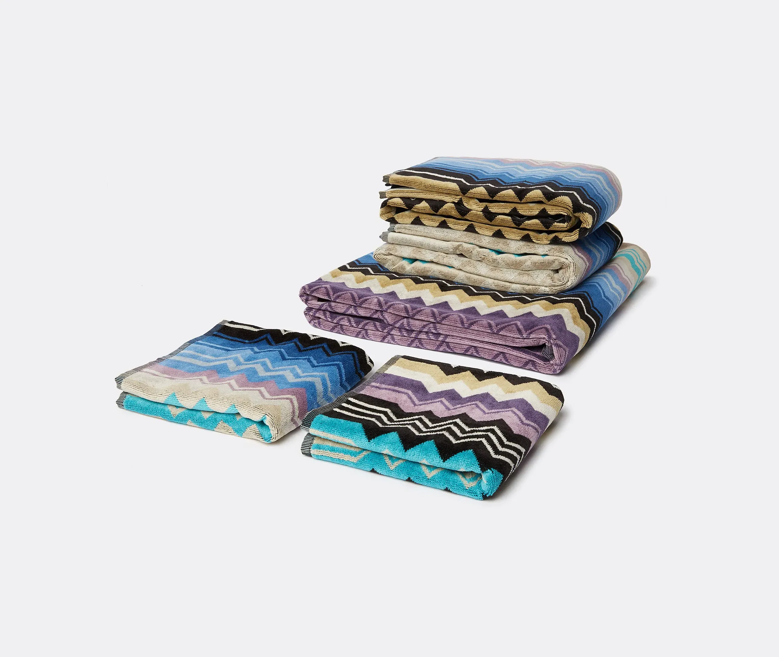 5-Piece Towel Set with Zigzag - Blue, Cotton image